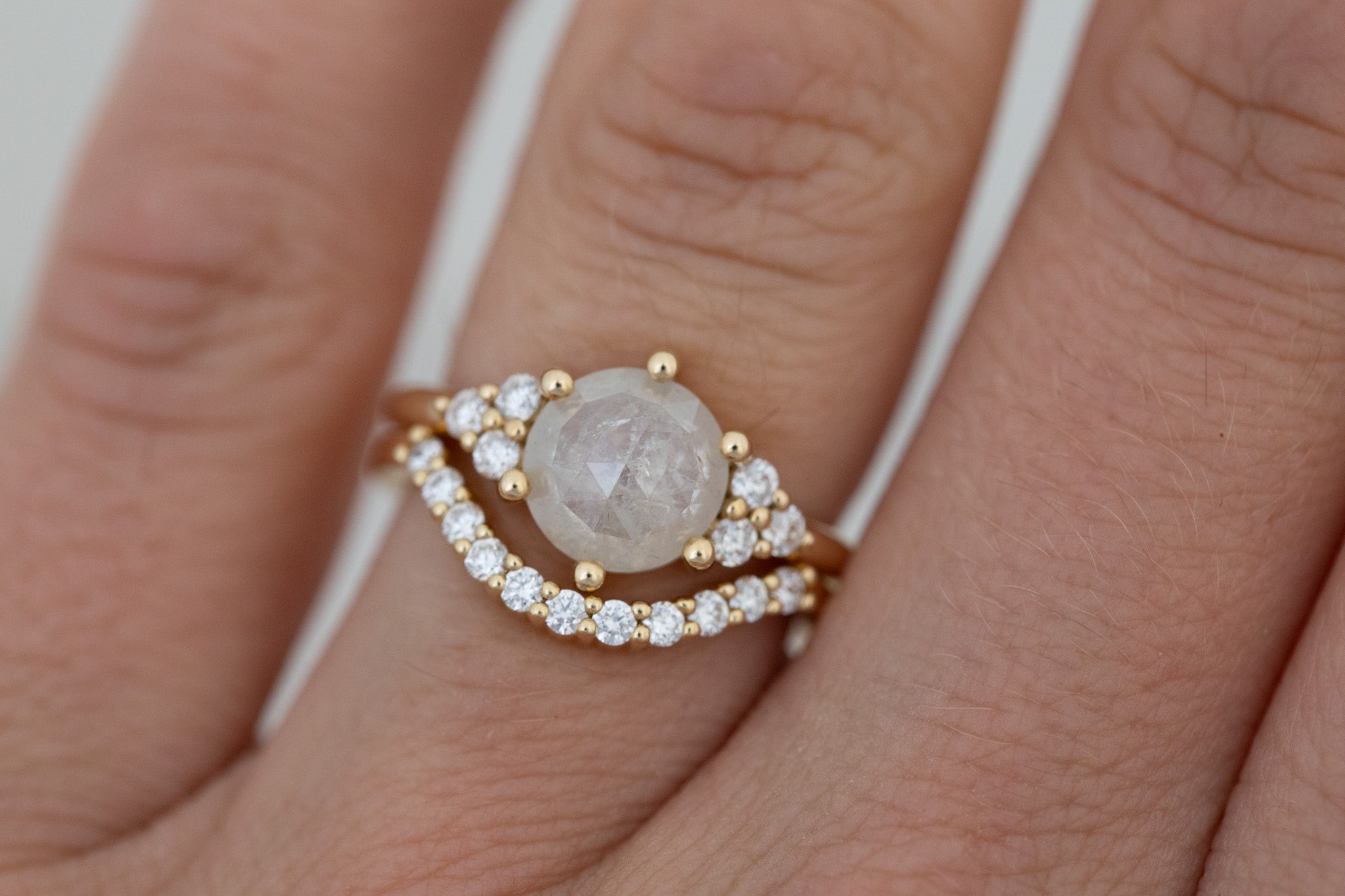 Verona Ring | Silver Rose Cut Diamond + Round Diamond Accents Engagement Ring 1.82 ct | 14k Recycled Gold | One of a Kind