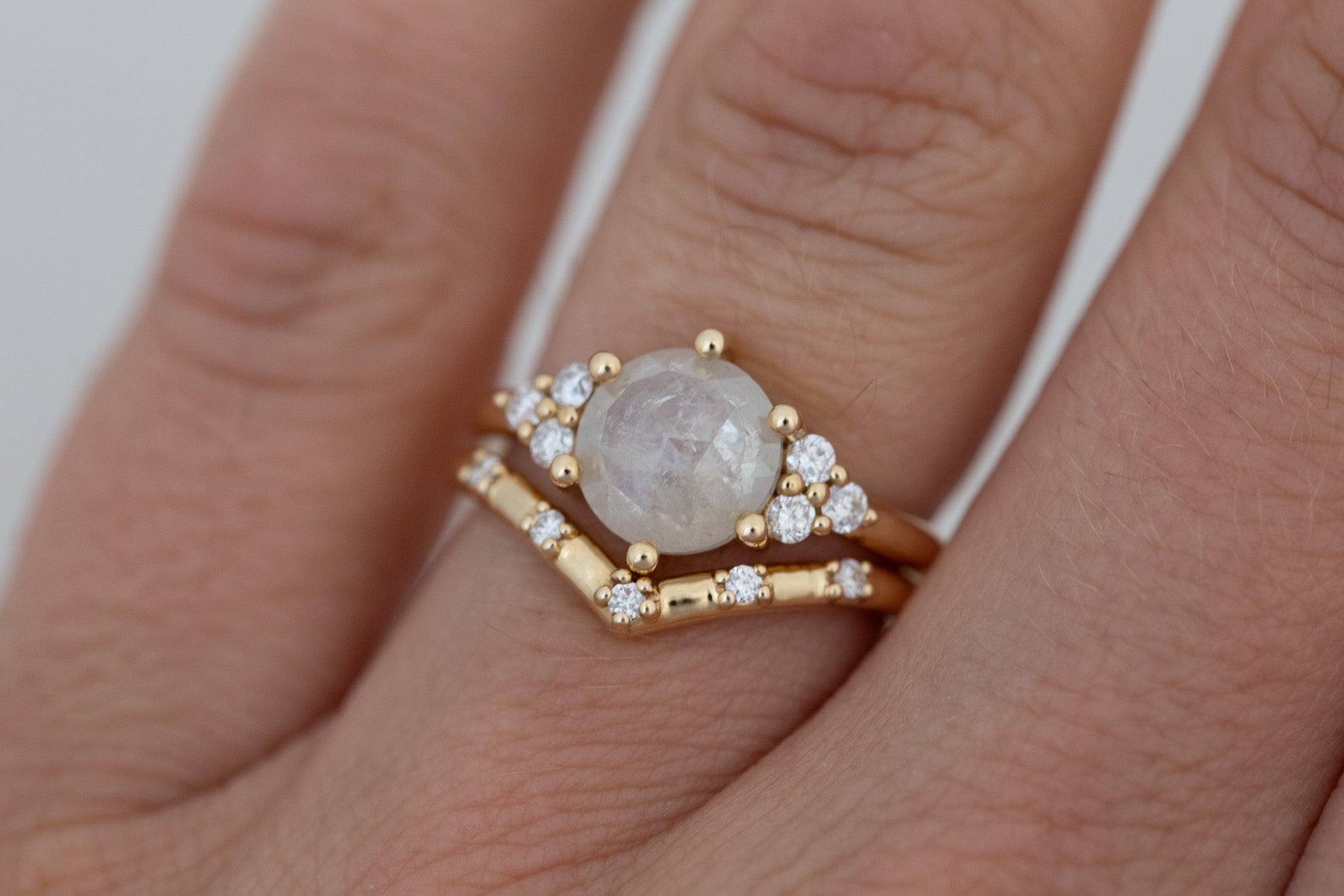 Verona Ring | Silver Rose Cut Diamond + Round Diamond Accents Engagement Ring 1.82 ct | 14k Recycled Gold | One of a Kind