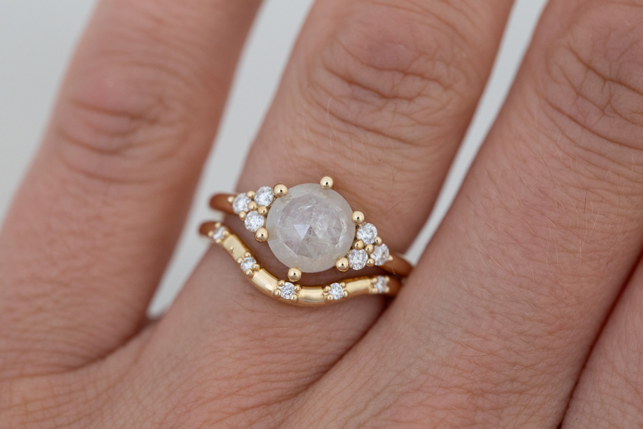 Verona Ring | Silver Rose Cut Diamond + Round Diamond Accents Engagement Ring 1.82 ct | 14k Recycled Gold | One of a Kind
