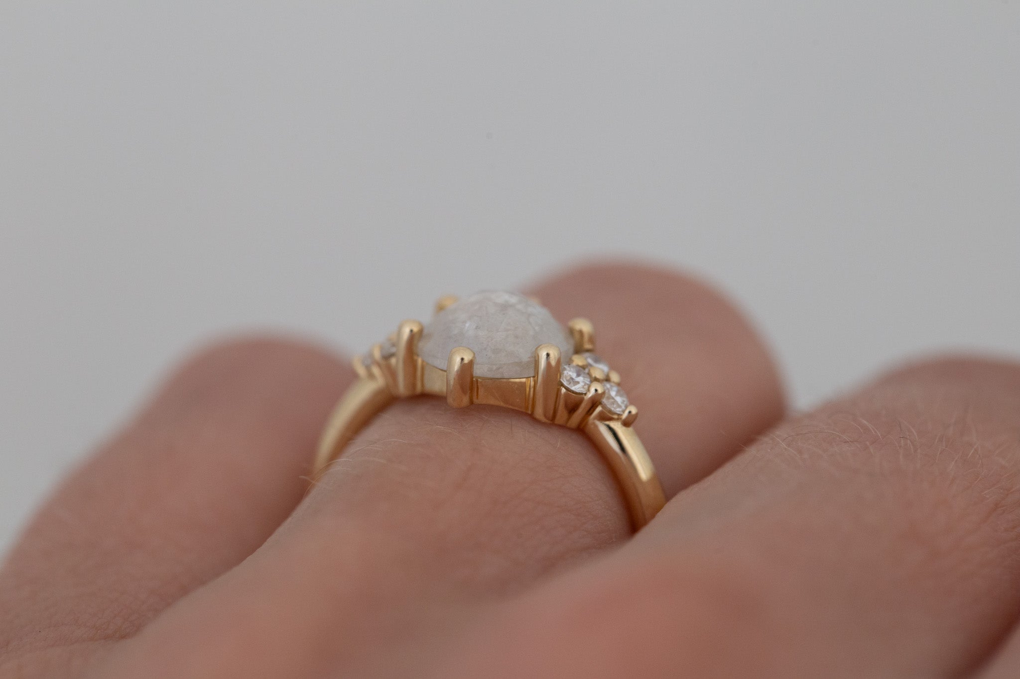 Verona Ring | Silver Rose Cut Diamond + Round Diamond Accents Engagement Ring 1.82 ct | 14k Recycled Gold | One of a Kind