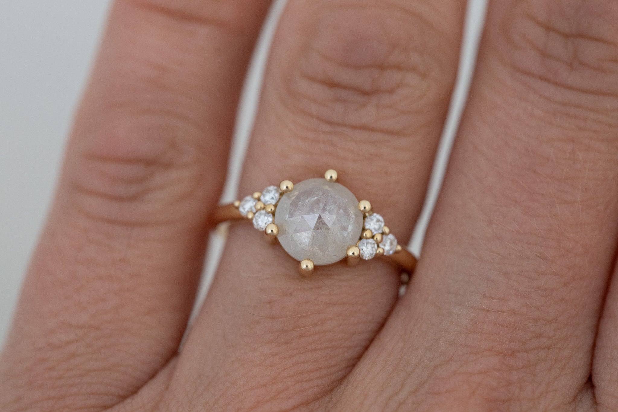 Verona Ring | Silver Rose Cut Diamond + Round Diamond Accents Engagement Ring 1.82 ct | 14k Recycled Gold | One of a Kind