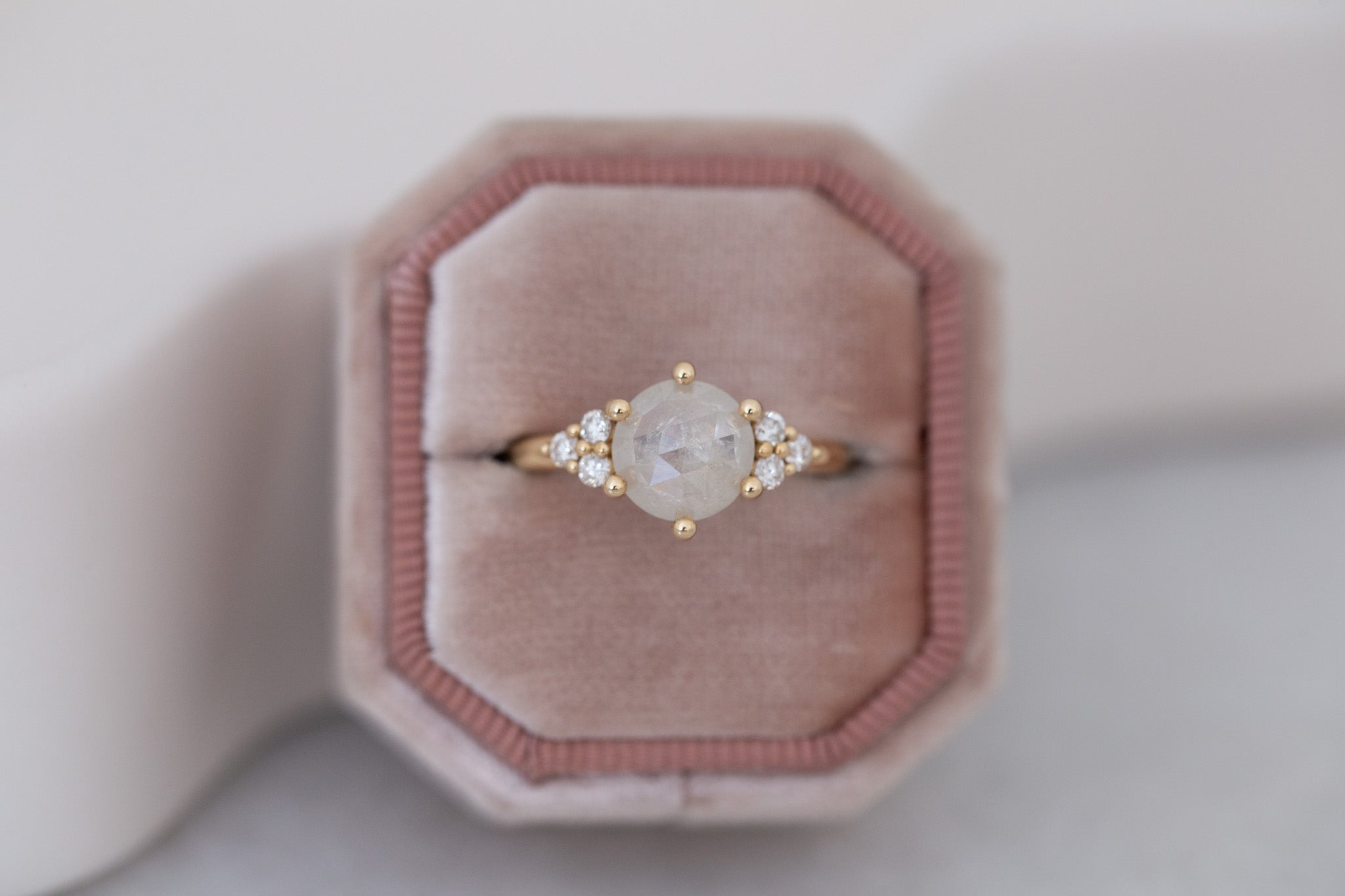 Verona Ring | Silver Rose Cut Diamond + Round Diamond Accents Engagement Ring 1.82 ct | 14k Recycled Gold | One of a Kind