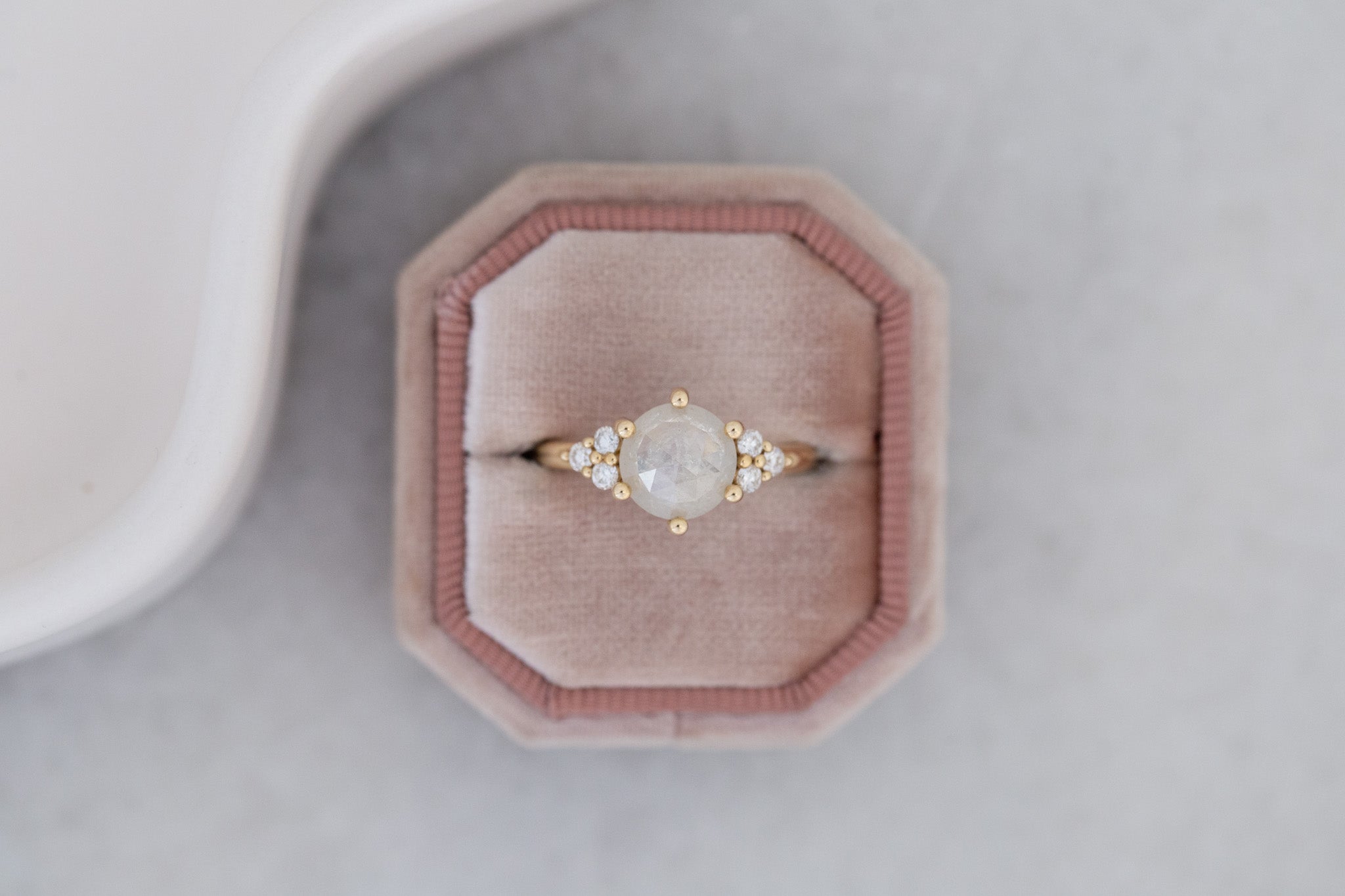 Verona Ring | Silver Rose Cut Diamond + Round Diamond Accents Engagement Ring 1.82 ct | 14k Recycled Gold | One of a Kind