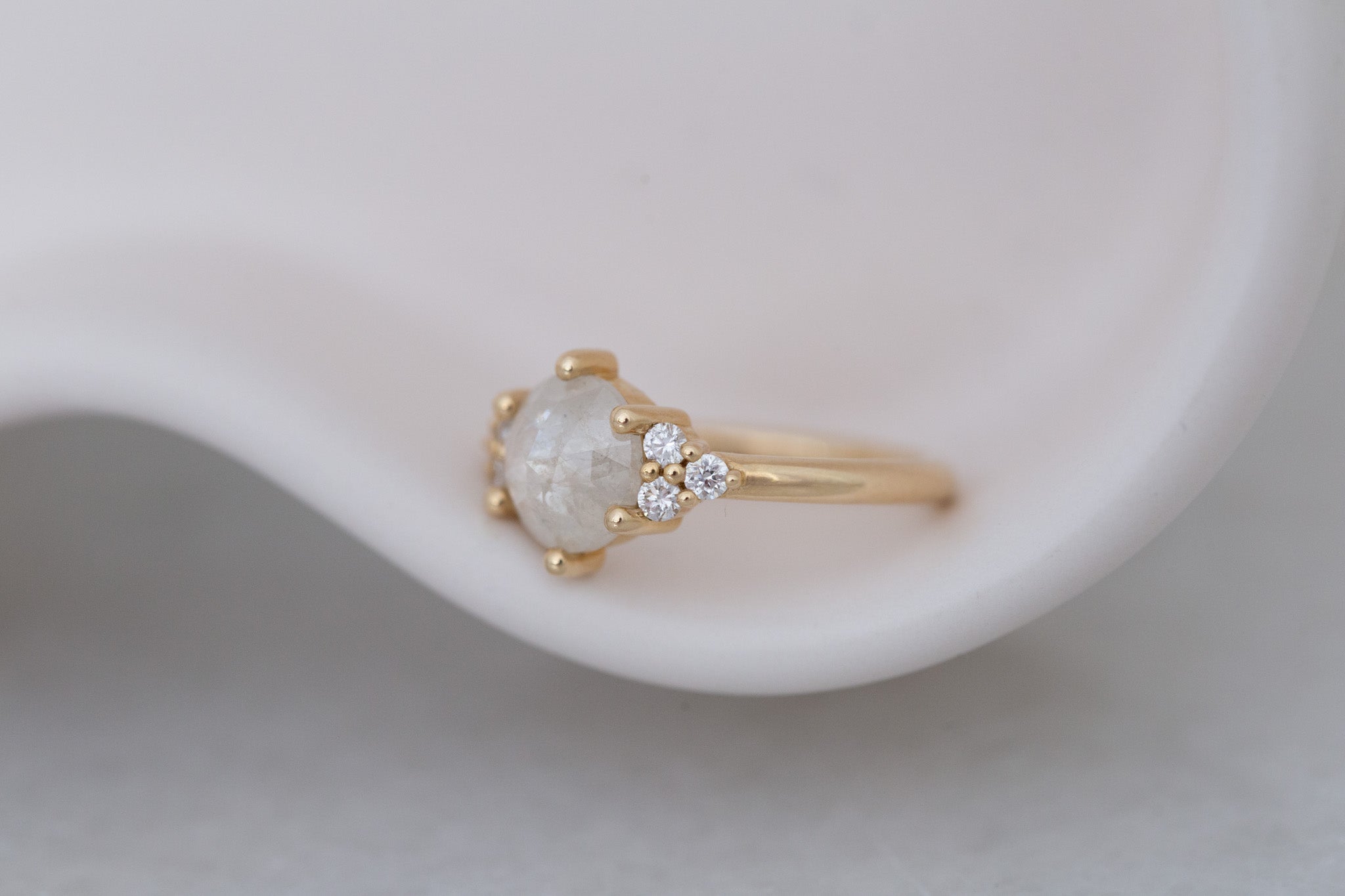 Verona Ring | Silver Rose Cut Diamond + Round Diamond Accents Engagement Ring 1.82 ct | 14k Recycled Gold | One of a Kind