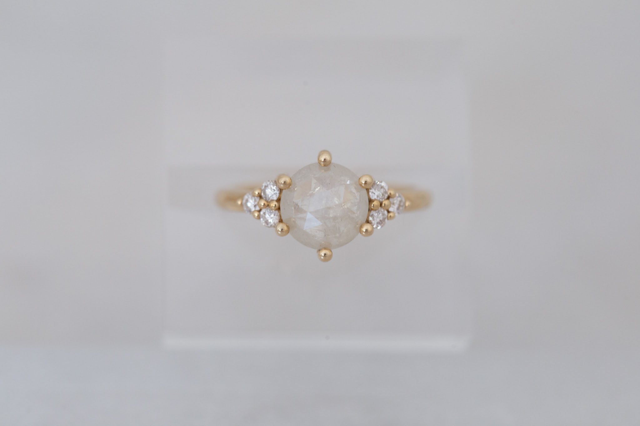 Verona Ring | Silver Rose Cut Diamond + Round Diamond Accents Engagement Ring 1.82 ct | 14k Recycled Gold | One of a Kind