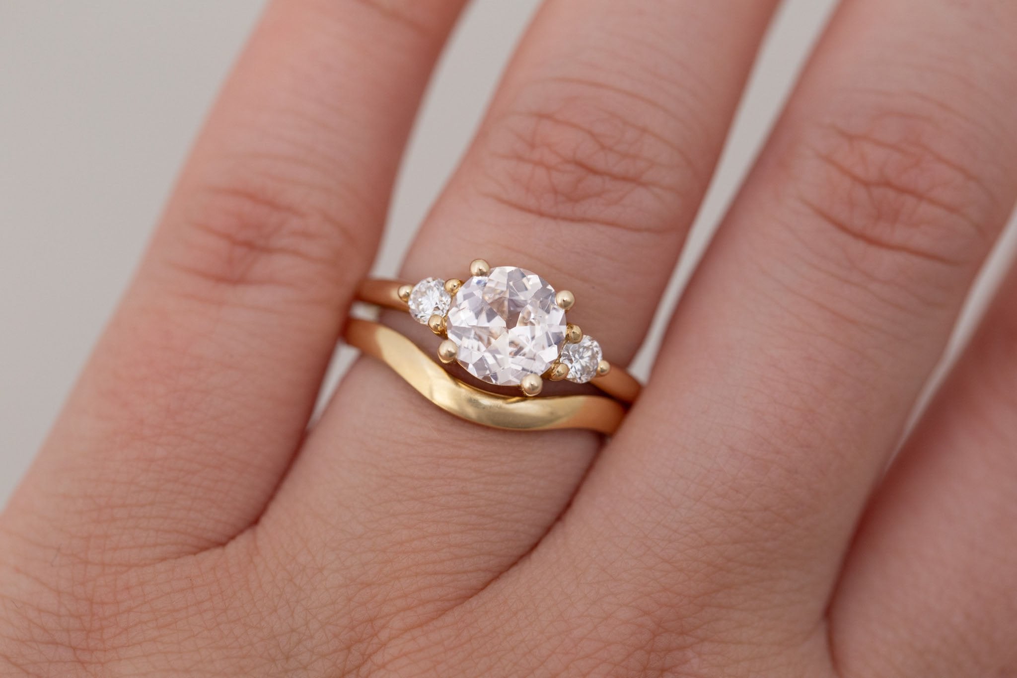 Maeve Ring Icy Blush Sapphire Round Diamond Accent Engagement Ring