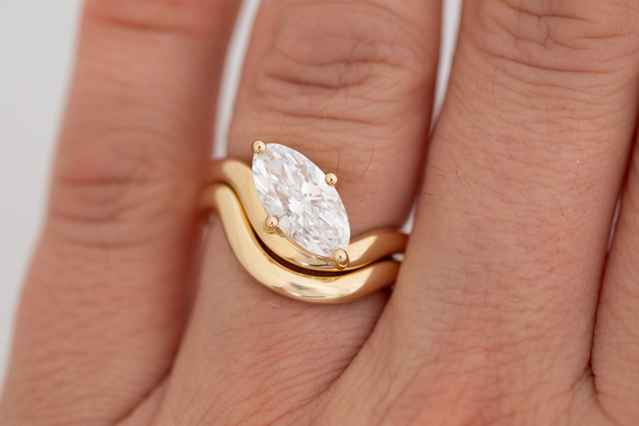 Townes Ring | Lab Moval Cut Diamond Solitaire Curved Band Engagement Ring + Wedding Band Set 1.90 ct | 14k Recycled Gold | One of a Kind