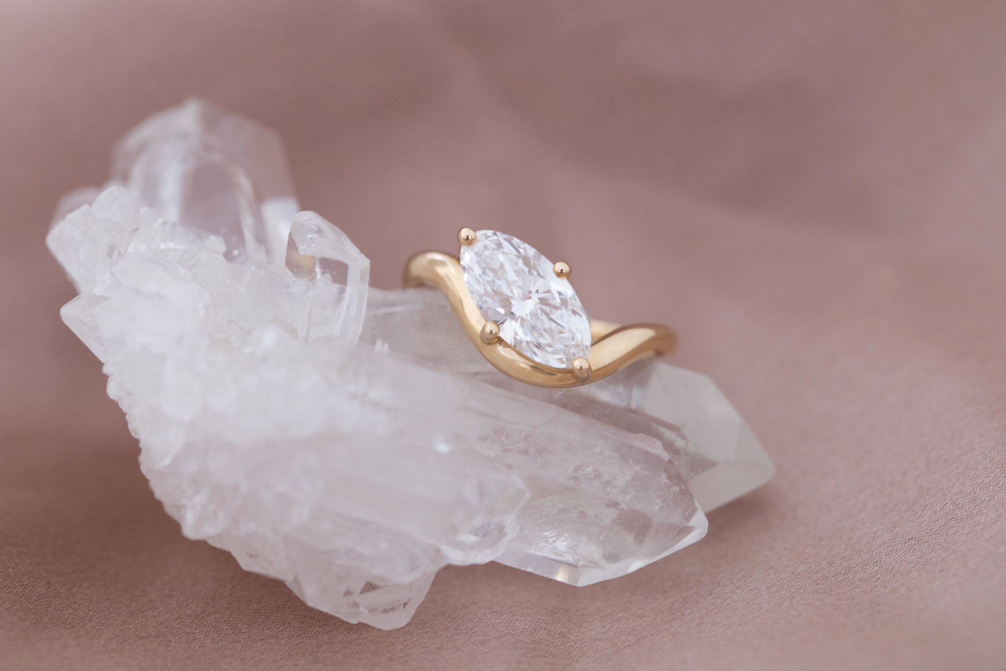 Townes Ring | Lab Moval Cut Diamond Solitaire Curved Band Engagement Ring + Wedding Band Set 1.90 ct | 14k Recycled Gold | One of a Kind