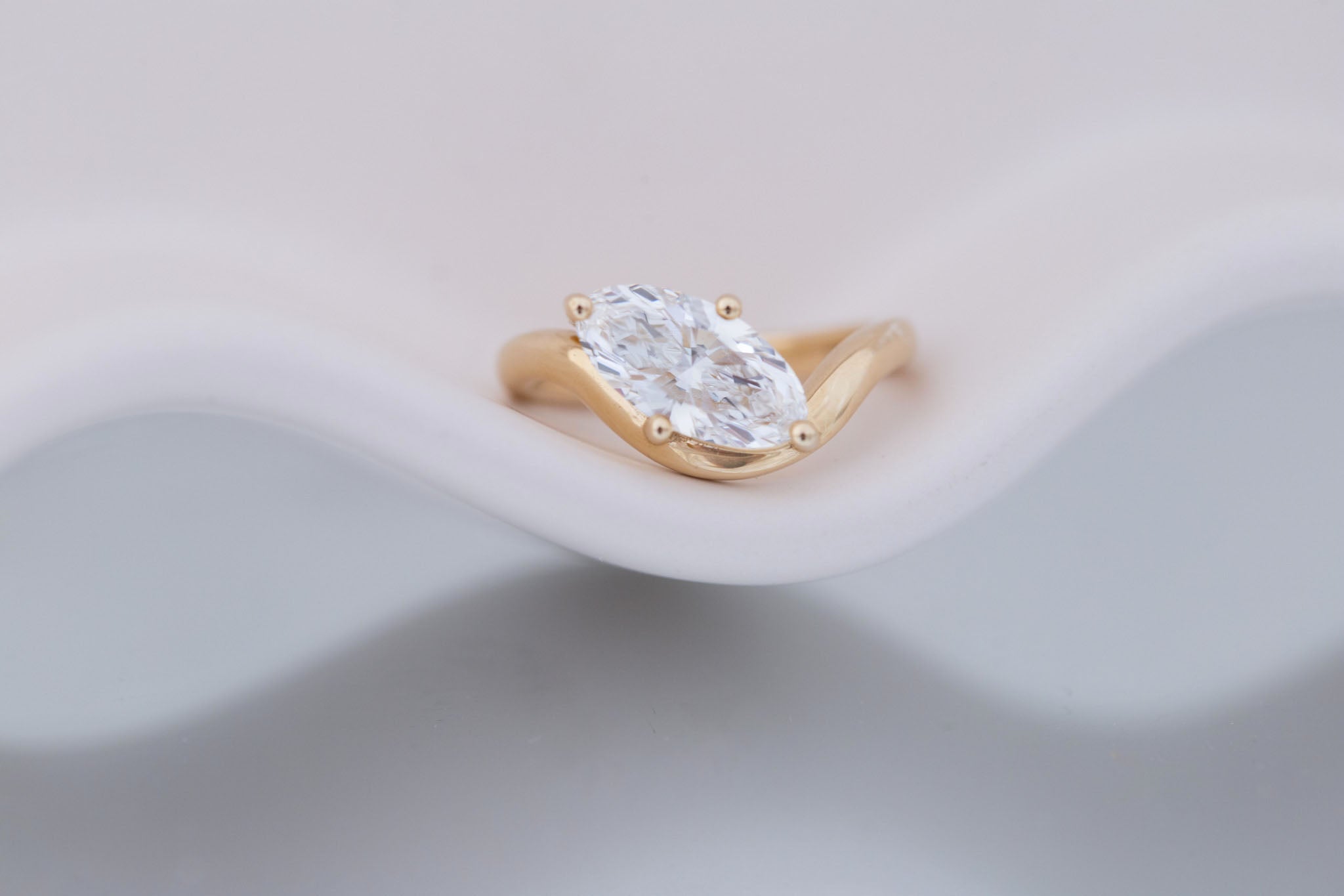 Townes Ring | Lab Moval Cut Diamond Solitaire Curved Band Engagement Ring + Wedding Band Set 1.90 ct | 14k Recycled Gold | One of a Kind