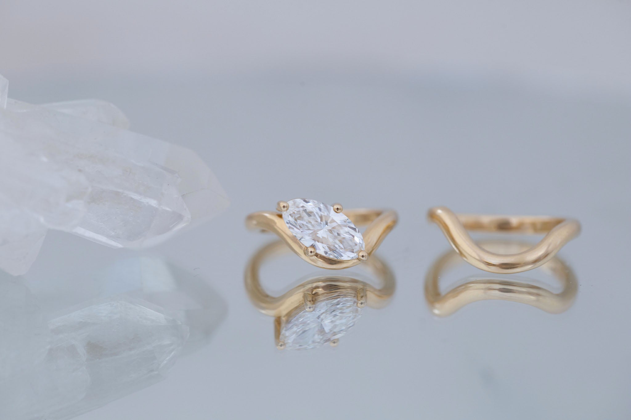 Townes Ring | Lab Moval Cut Diamond Solitaire Curved Band Engagement Ring + Wedding Band Set 1.90 ct | 14k Recycled Gold | One of a Kind