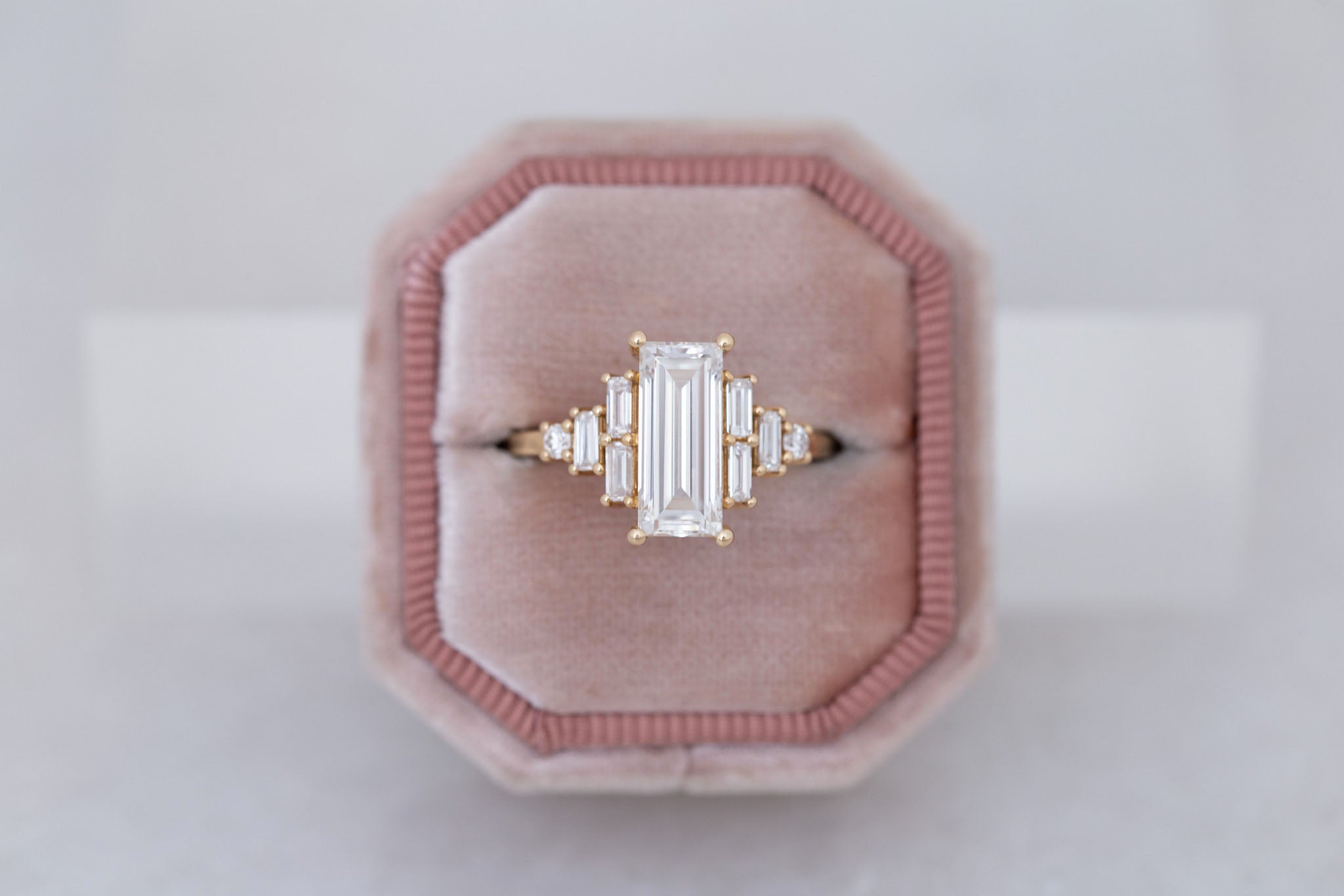 Delta Ring | Lab Baguette Cut Diamond + Diamond Cluster Engagement Ring 2.01 ct | 14k Recycled Gold | One of a Kind Sale price