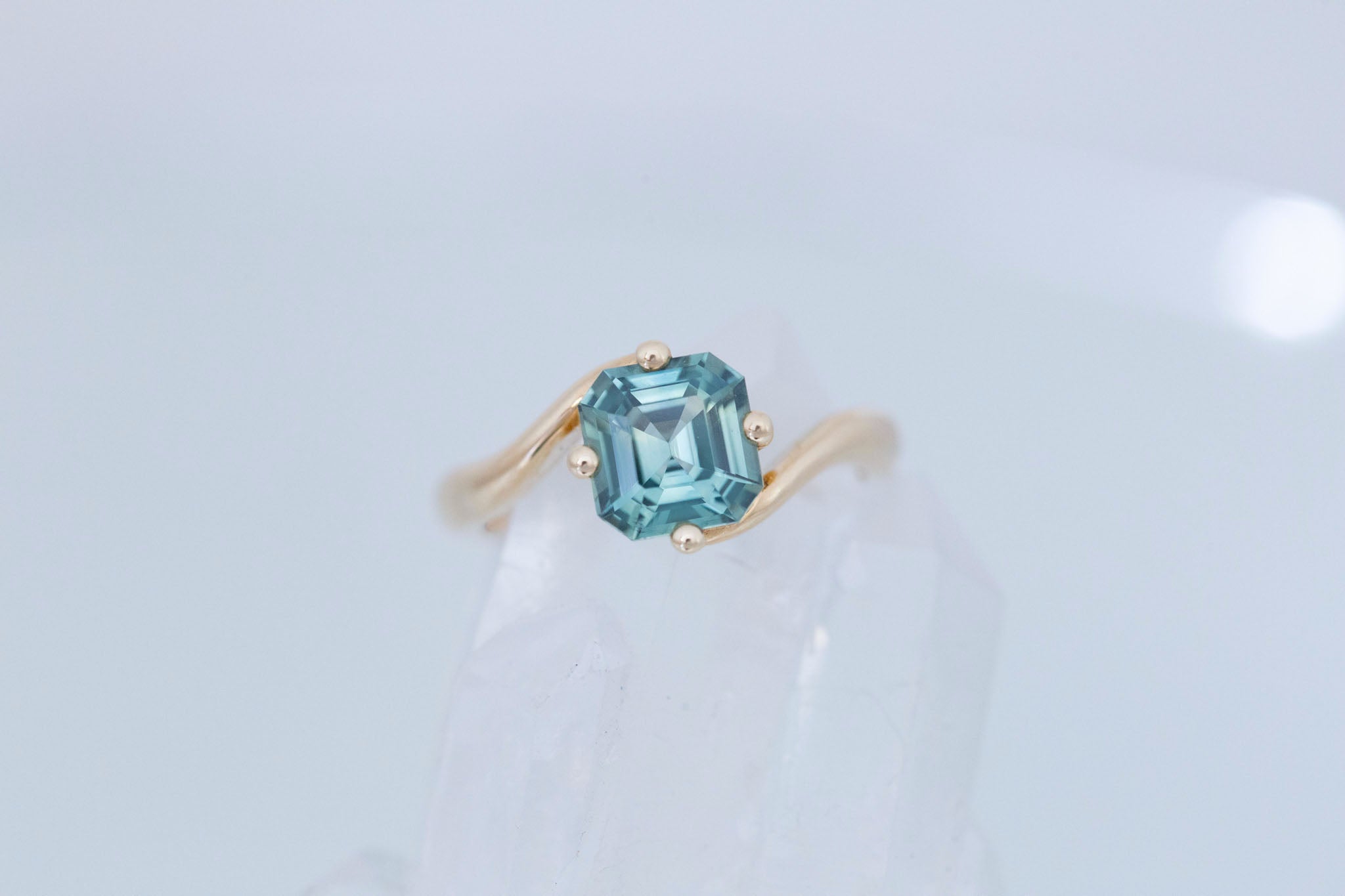 Marin Ring | Green Asscher Sapphire Bypass Engagement Ring 2.02 ct | 14k Recycled Gold | One of a Kind