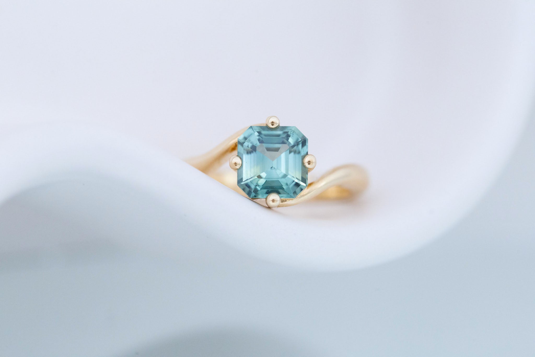Marin Ring | Green Asscher Sapphire Bypass Engagement Ring 2.02 ct | 14k Recycled Gold | One of a Kind