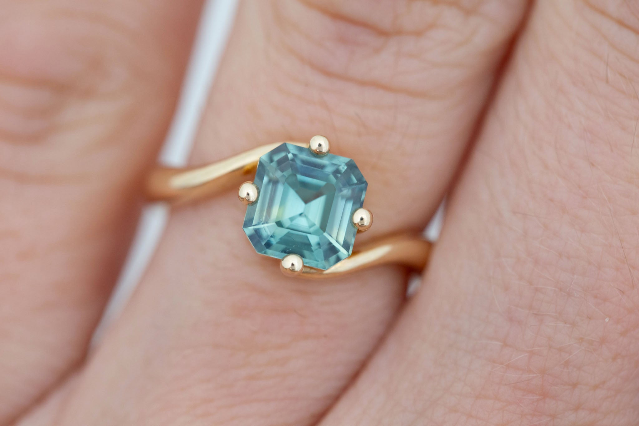 Marin Ring | Green Asscher Sapphire Bypass Engagement Ring 2.02 ct | 14k Recycled Gold | One of a Kind