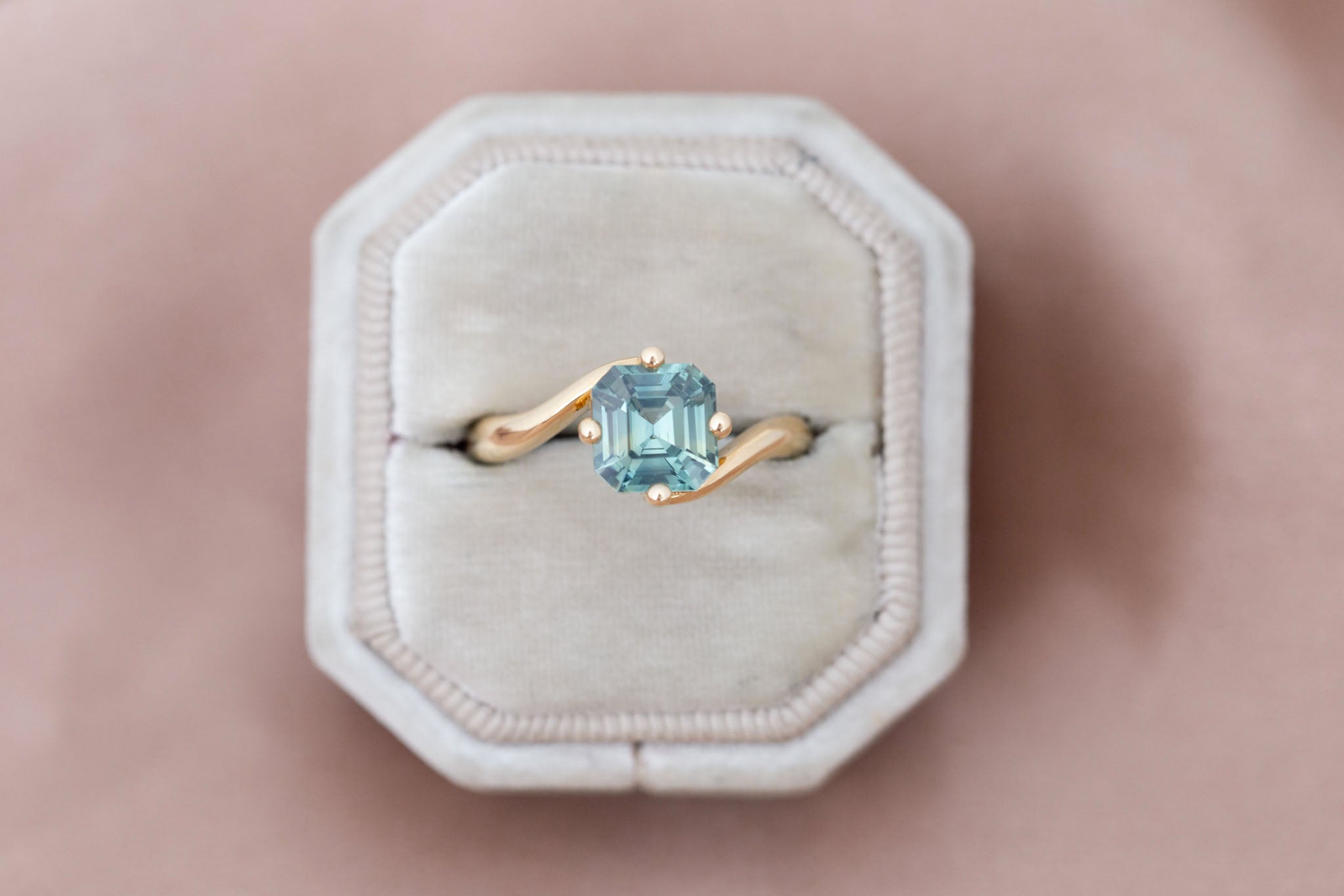 Marin Ring | Green Asscher Sapphire Bypass Engagement Ring 2.02 ct | 14k Recycled Gold | One of a Kind