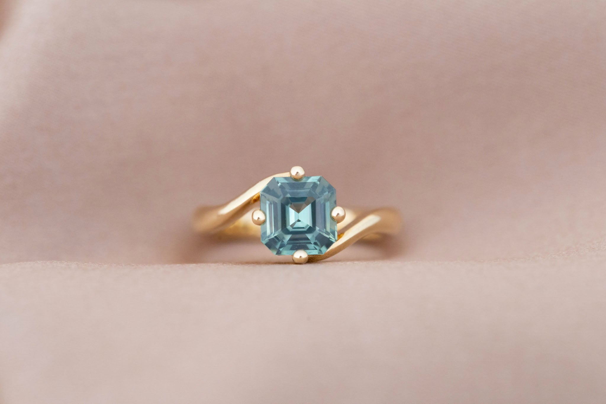 Marin Ring | Green Asscher Sapphire Bypass Engagement Ring 2.02 ct | 14k Recycled Gold | One of a Kind
