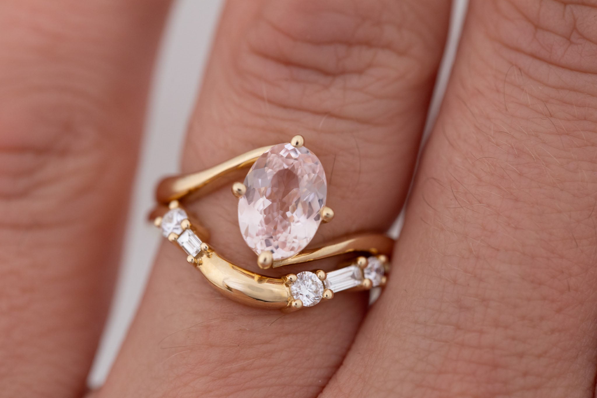 Marin Ring | Blush Oval Sapphire Bypass Engagement Ring 2.07 ct | 14k Recycled Gold | One of a Kind