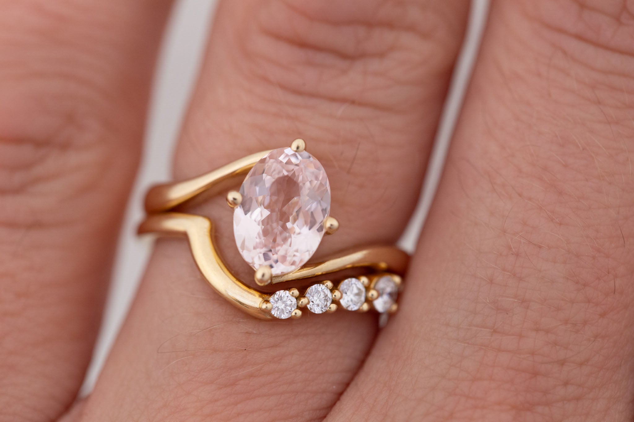 Marin Ring | Blush Oval Sapphire Bypass Engagement Ring 2.07 ct | 14k Recycled Gold | One of a Kind