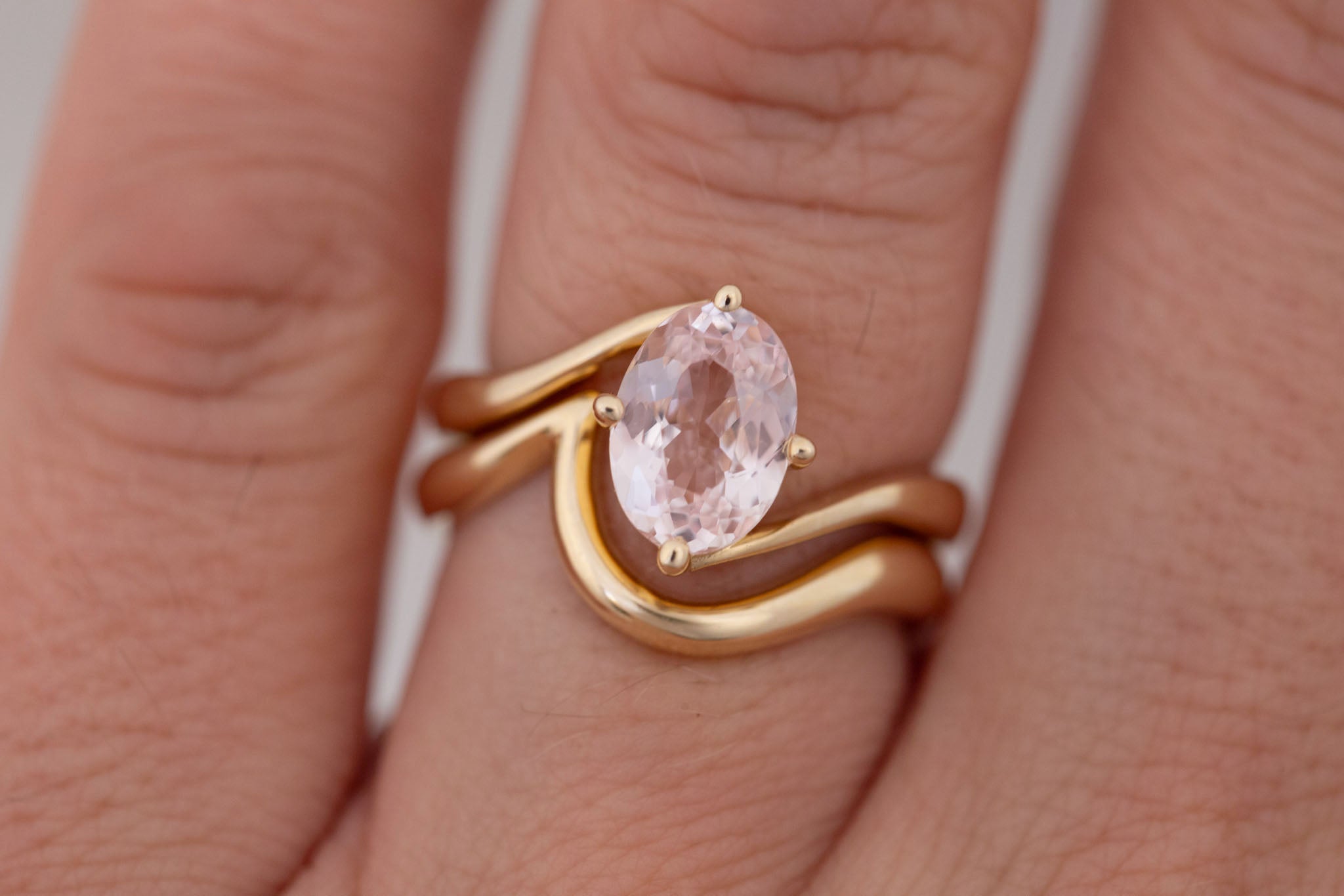 Marin Ring | Blush Oval Sapphire Bypass Engagement Ring 2.07 ct | 14k Recycled Gold | One of a Kind