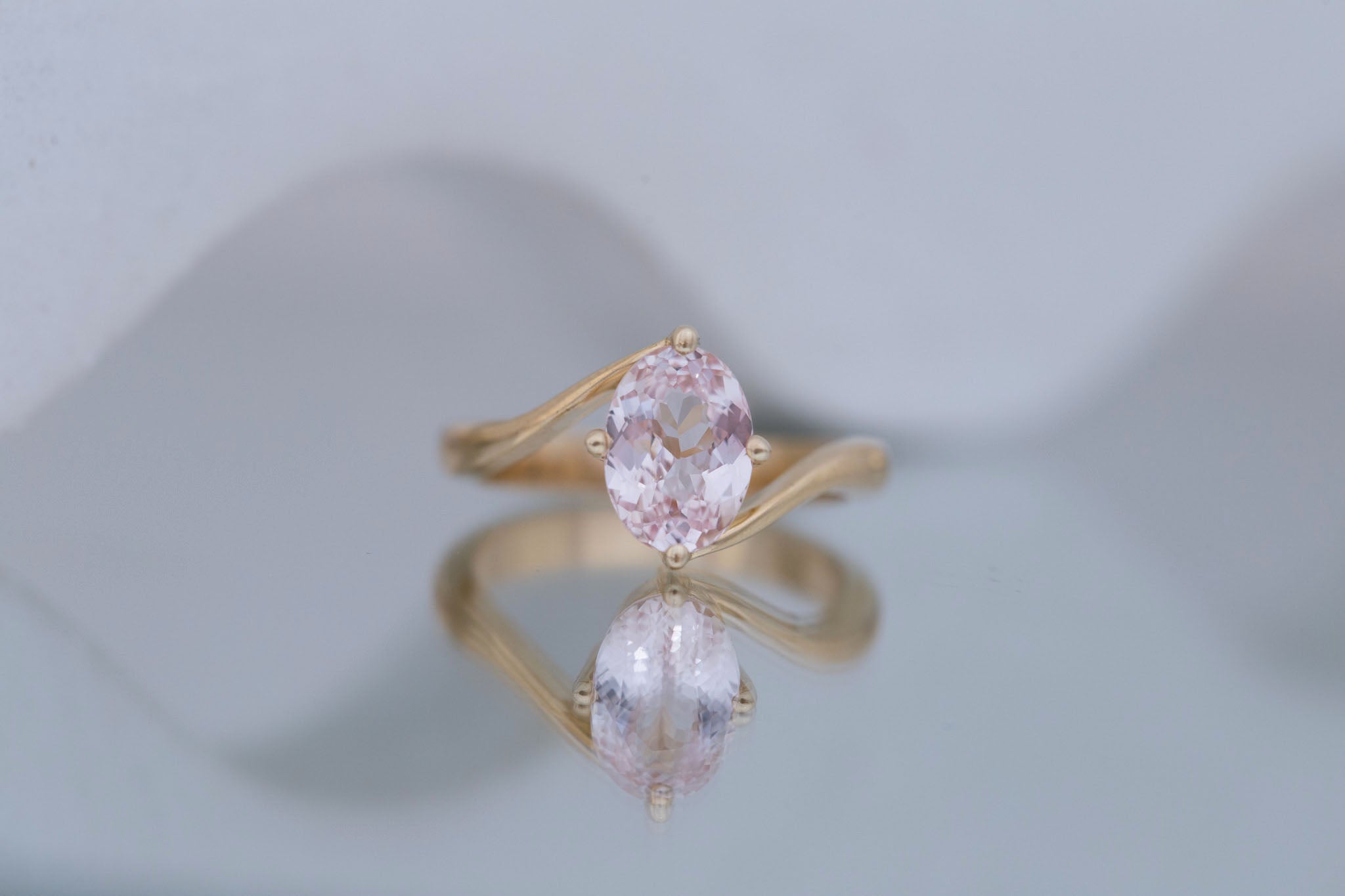 Marin Ring | Blush Oval Sapphire Bypass Engagement Ring 2.07 ct | 14k Recycled Gold | One of a Kind