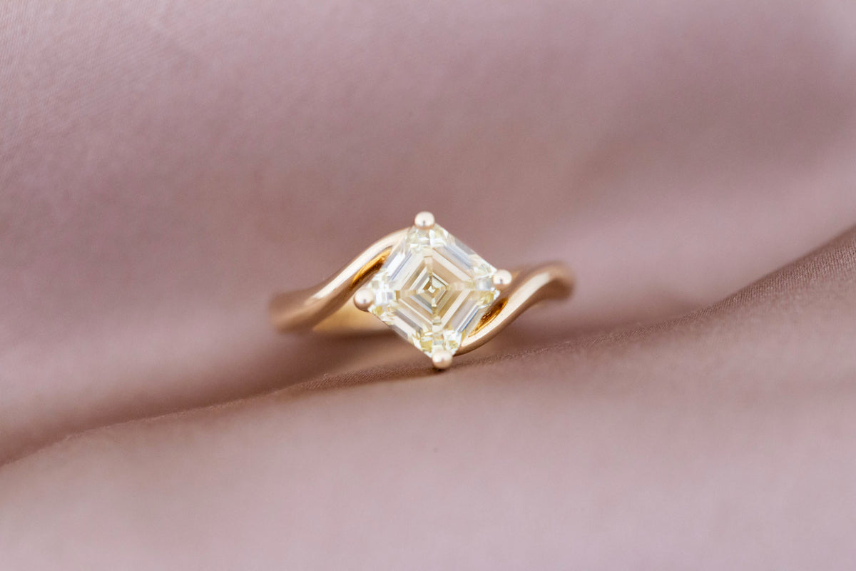 Marin Ring | Lab Yellow Diamond Asscher Bypass Engagement Ring 2.08 ct | 14k Recycled Gold | One of a Kind