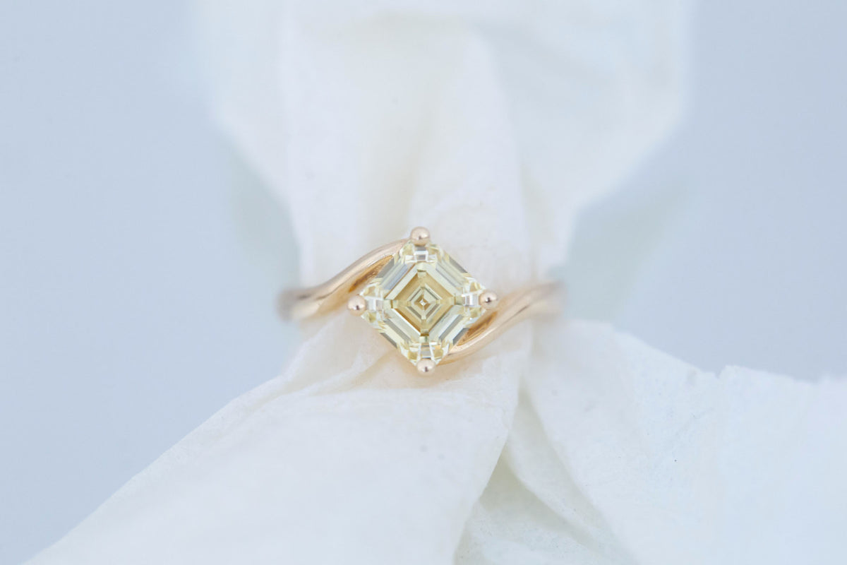 Marin Ring | Lab Yellow Diamond Asscher Bypass Engagement Ring 2.08 ct | 14k Recycled Gold | One of a Kind
