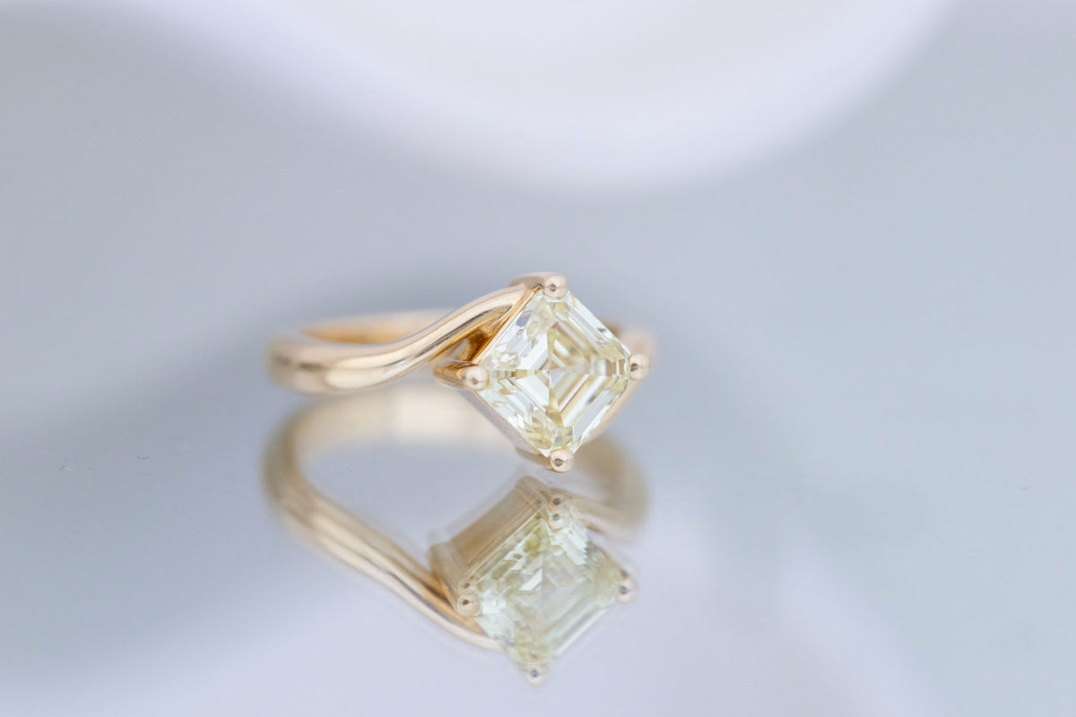 Marin Ring | Lab Yellow Diamond Asscher Bypass Engagement Ring 2.08 ct | 14k Recycled Gold | One of a Kind