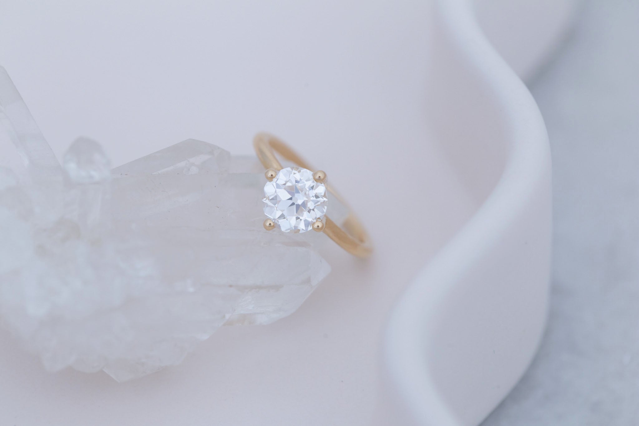 Leta Ring | Lab Antique Old European Cut Diamond Compass Set Solitaire Engagement Ring 2.09 ct | 14k Recycled Gold | One of a Kind