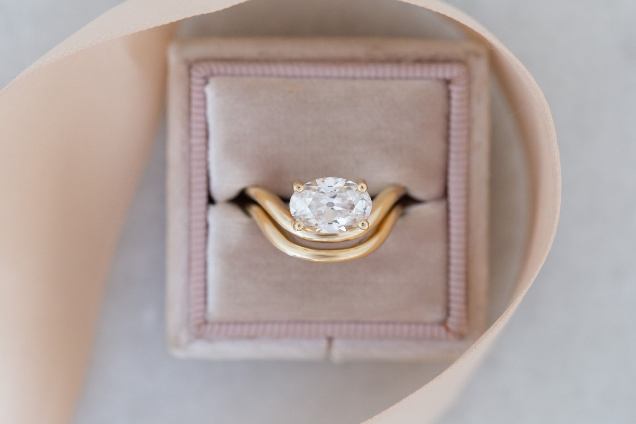 Hayes Ring | Lab Antique Oval Solitaire + Double Curved Band Engagement Ring 2.09 ct | 14k Recycled Gold | One of a Kind