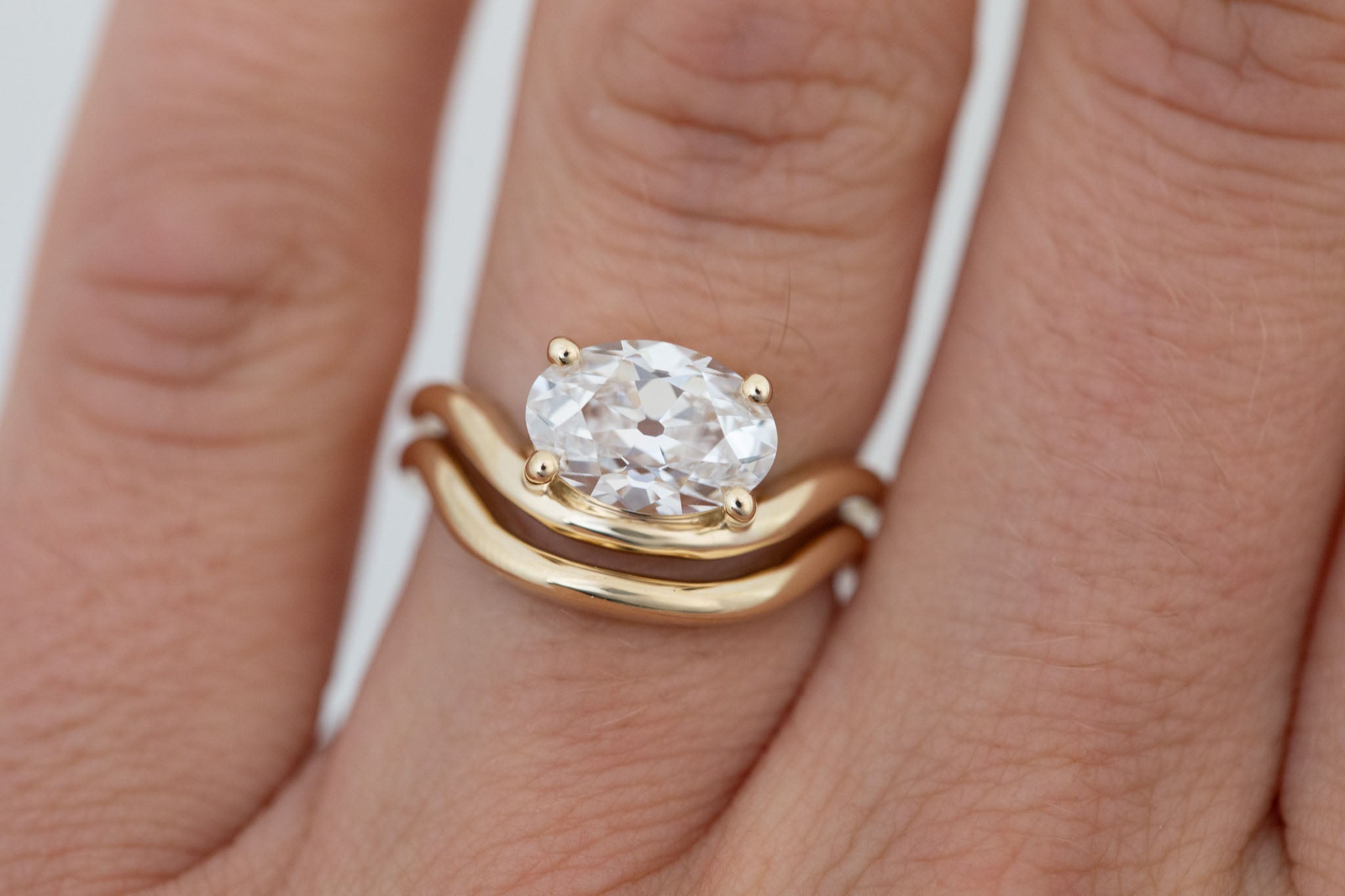 Hayes Ring | Lab Antique Oval Solitaire + Double Curved Band Engagement Ring 2.09 ct | 14k Recycled Gold | One of a Kind