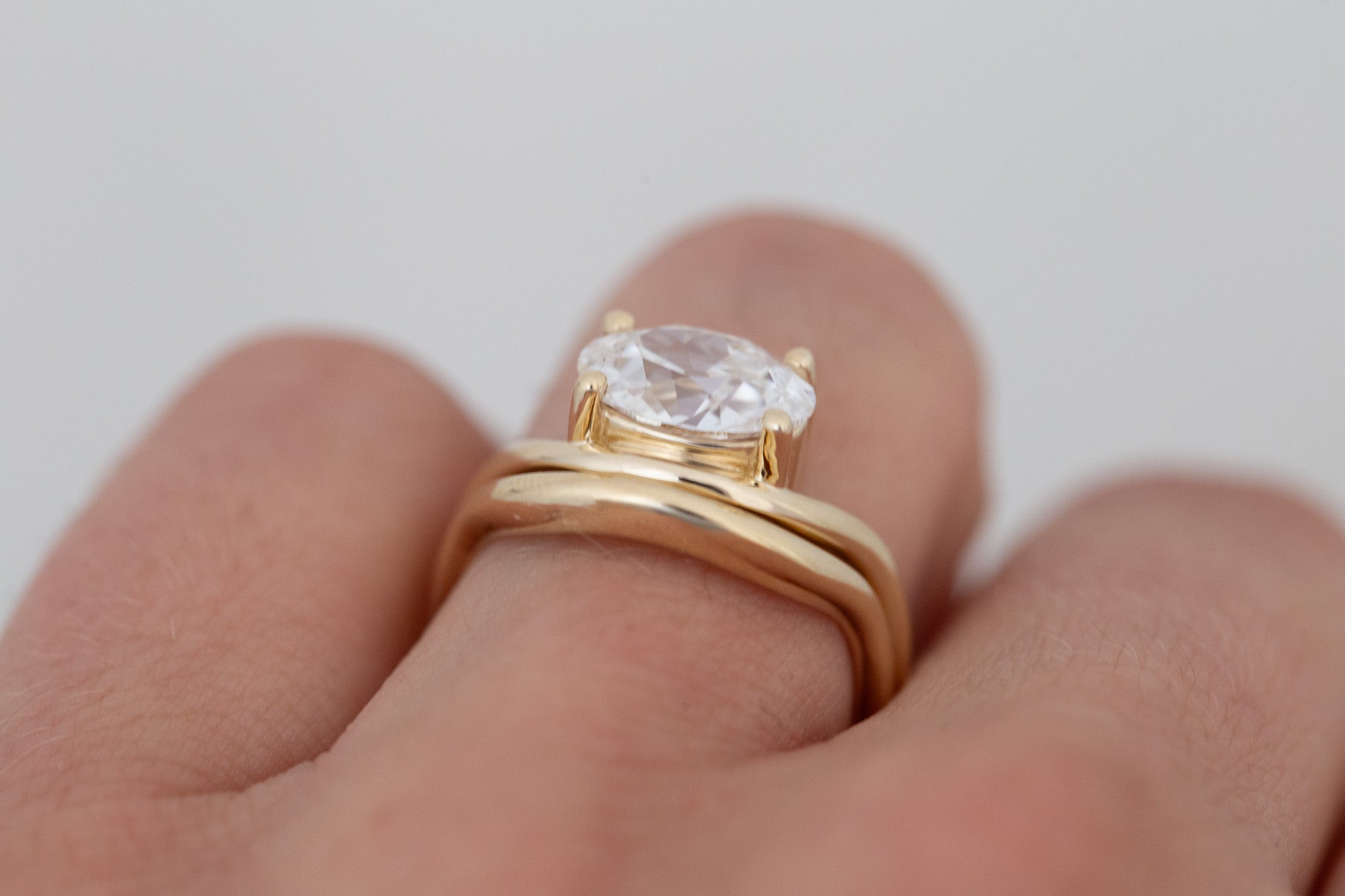 Hayes Ring | Lab Antique Oval Solitaire + Double Curved Band Engagement Ring 2.09 ct | 14k Recycled Gold | One of a Kind
