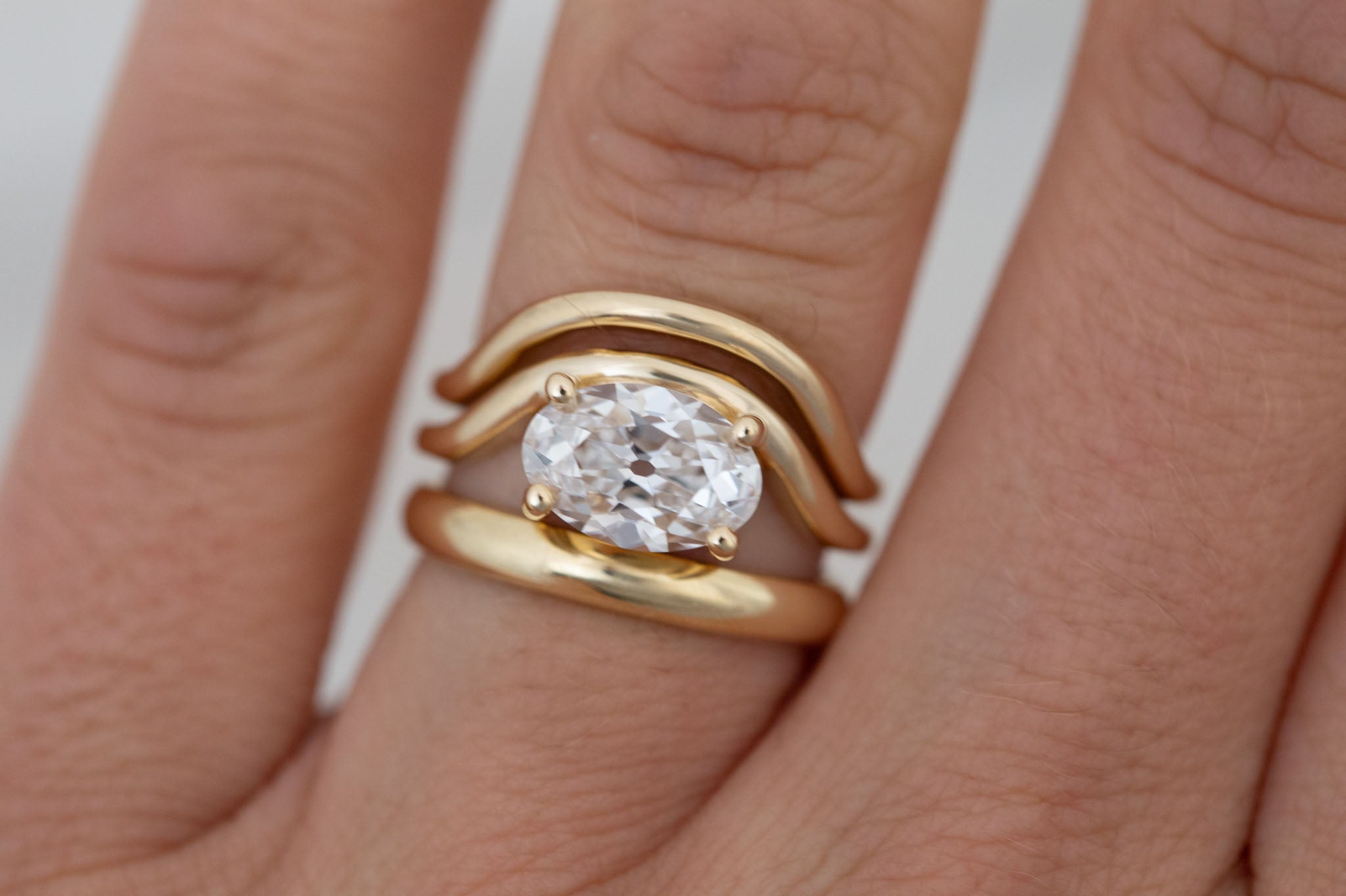 Hayes Ring | Lab Antique Oval Solitaire + Double Curved Band Engagement Ring 2.09 ct | 14k Recycled Gold | One of a Kind