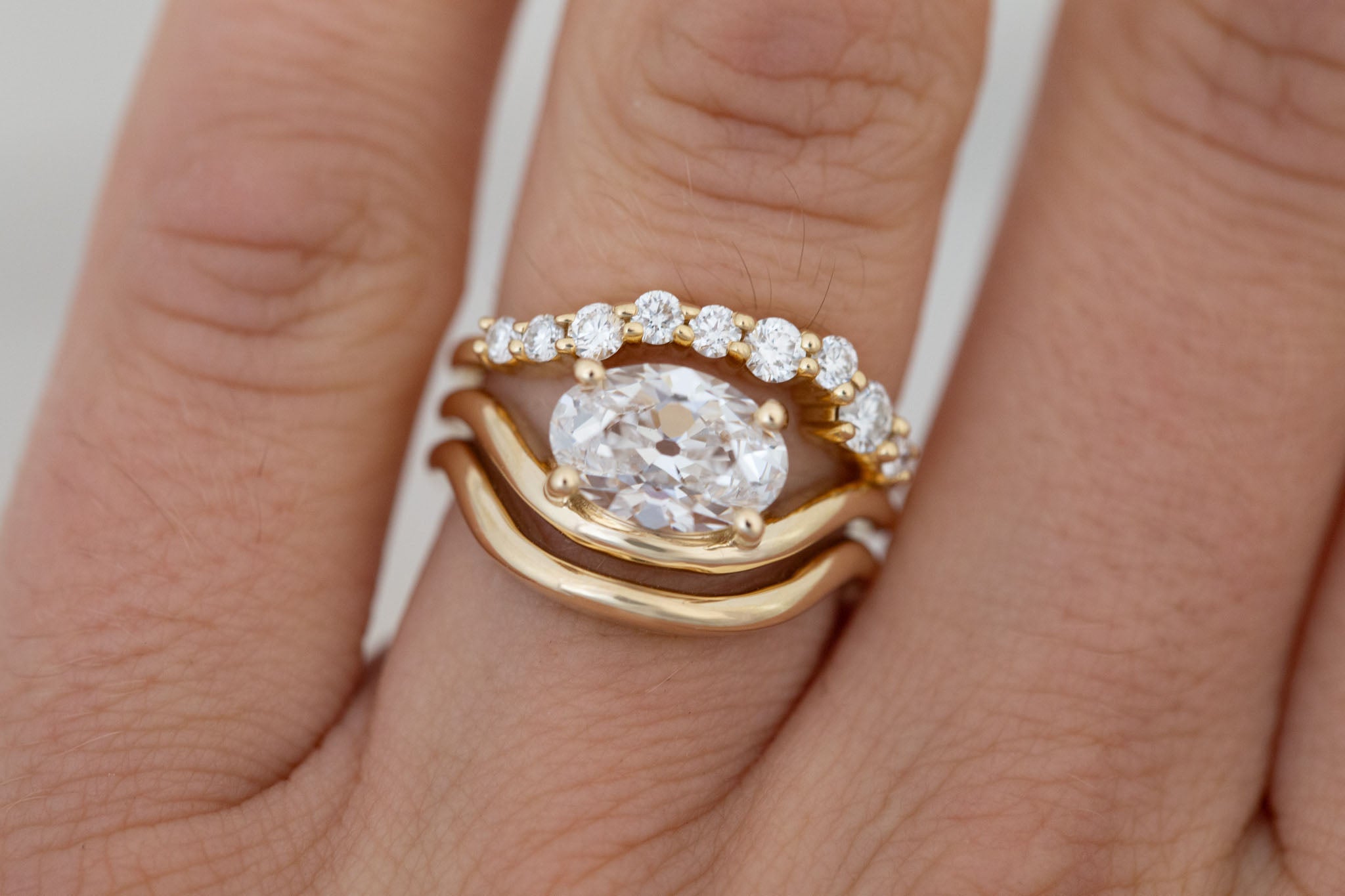 Hayes Ring | Lab Antique Oval Solitaire + Double Curved Band Engagement Ring 2.09 ct | 14k Recycled Gold | One of a Kind
