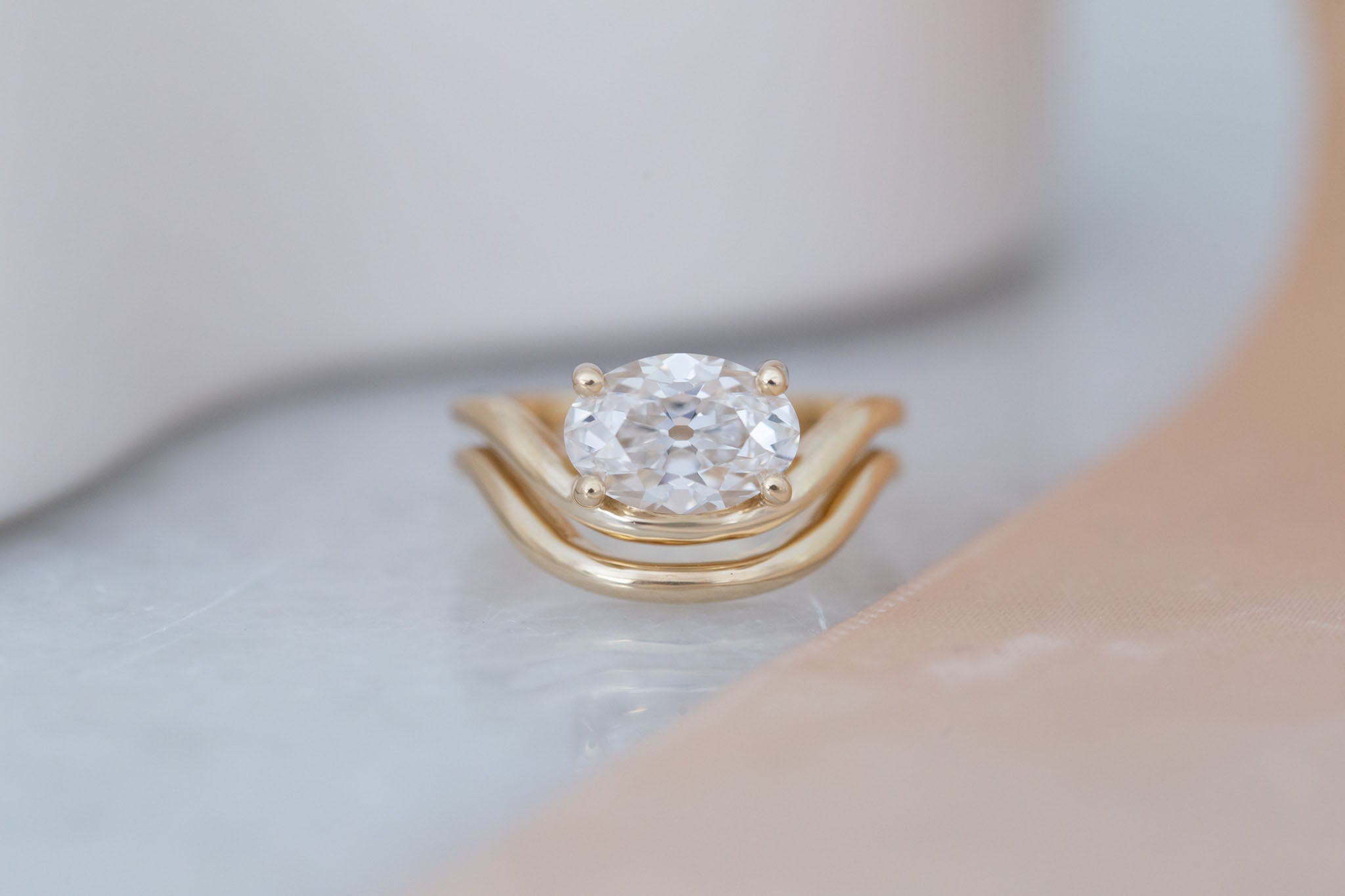 Hayes Ring | Lab Antique Oval Solitaire + Double Curved Band Engagement Ring 2.09 ct | 14k Recycled Gold | One of a Kind