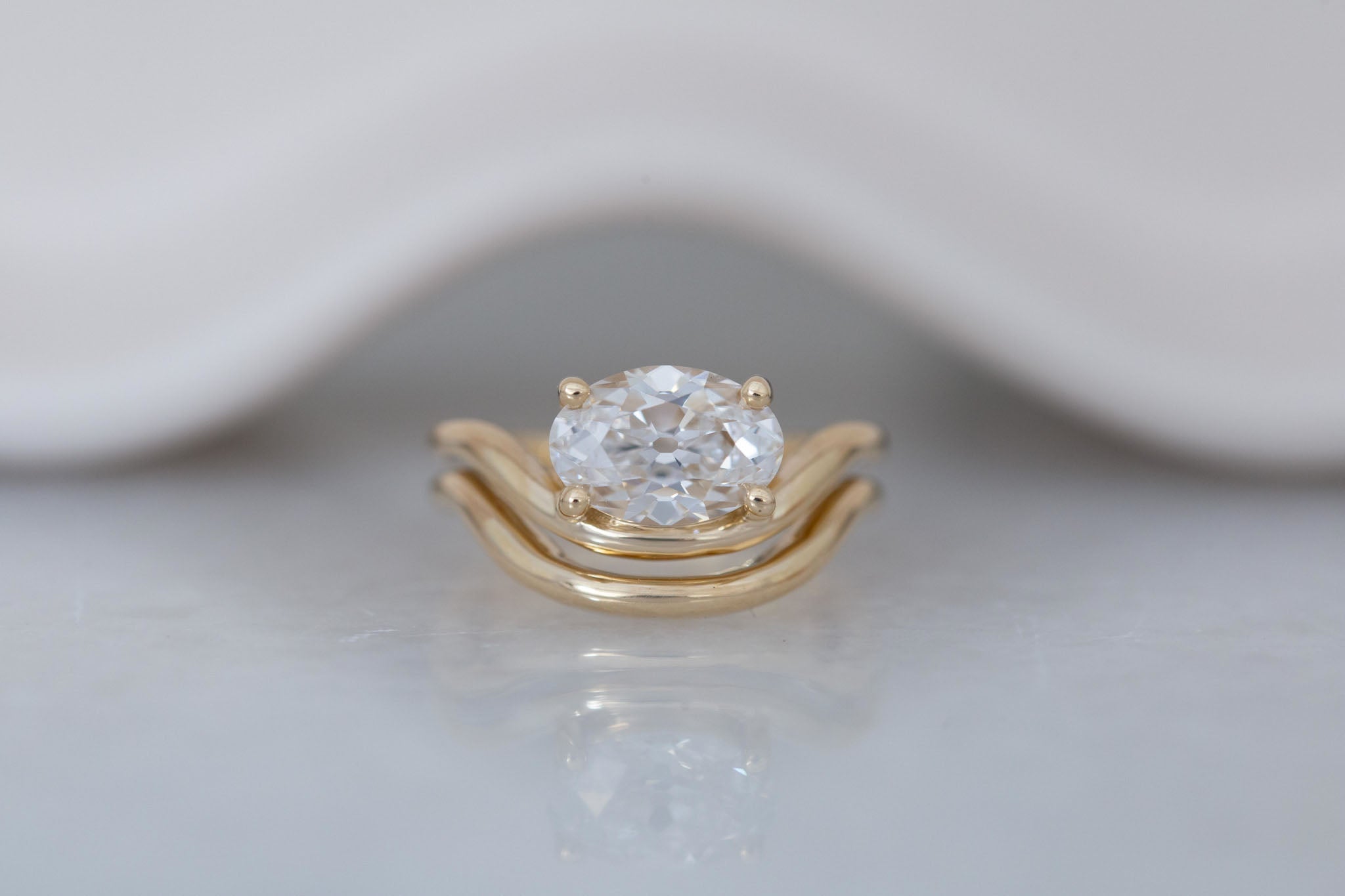 Hayes Ring | Lab Antique Oval Solitaire + Double Curved Band Engagement Ring 2.09 ct | 14k Recycled Gold | One of a Kind