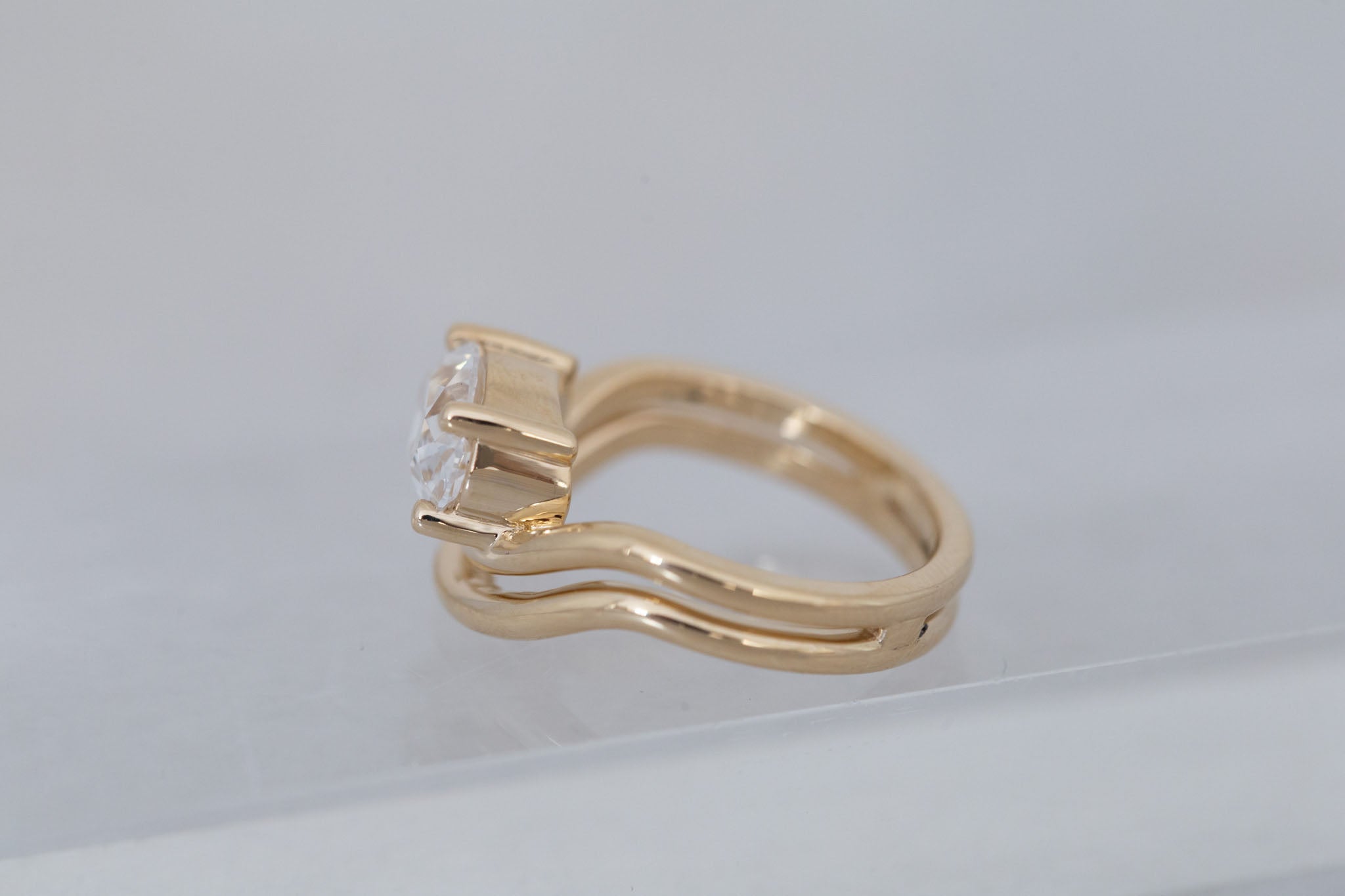 Hayes Ring | Lab Antique Oval Solitaire + Double Curved Band Engagement Ring 2.09 ct | 14k Recycled Gold | One of a Kind