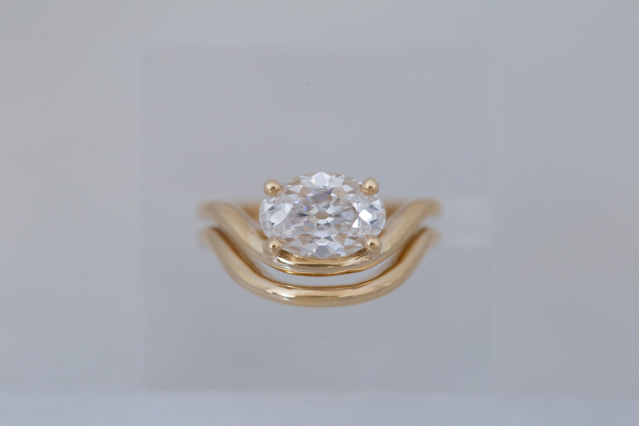 Hayes Ring | Lab Antique Oval Solitaire + Double Curved Band Engagement Ring 2.09 ct | 14k Recycled Gold | One of a Kind