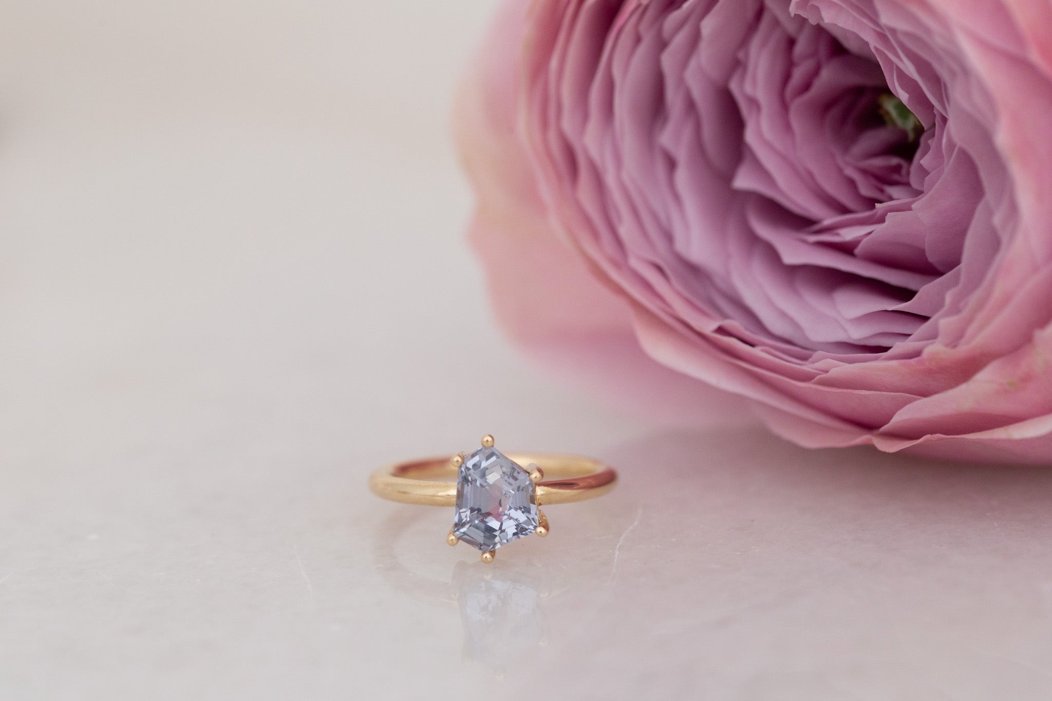Briar Ring | Grey Geometric Cut Solitaire Engagement Ring 2.09 ct | 14k Recycled Gold | One of a Kind