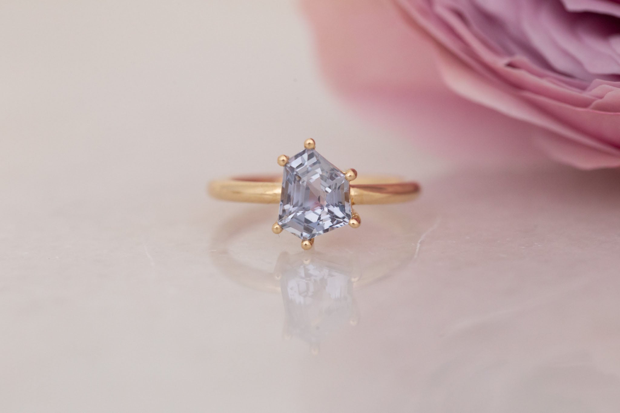 Briar Ring | Grey Geometric Cut Solitaire Engagement Ring 2.09 ct | 14k Recycled Gold | One of a Kind