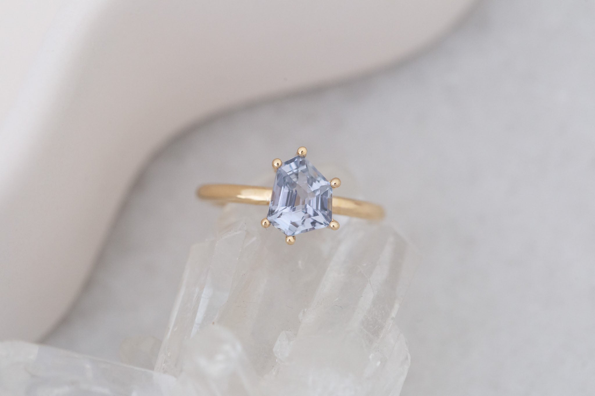 Briar Ring | Grey Geometric Cut Solitaire Engagement Ring 2.09 ct | 14k Recycled Gold | One of a Kind