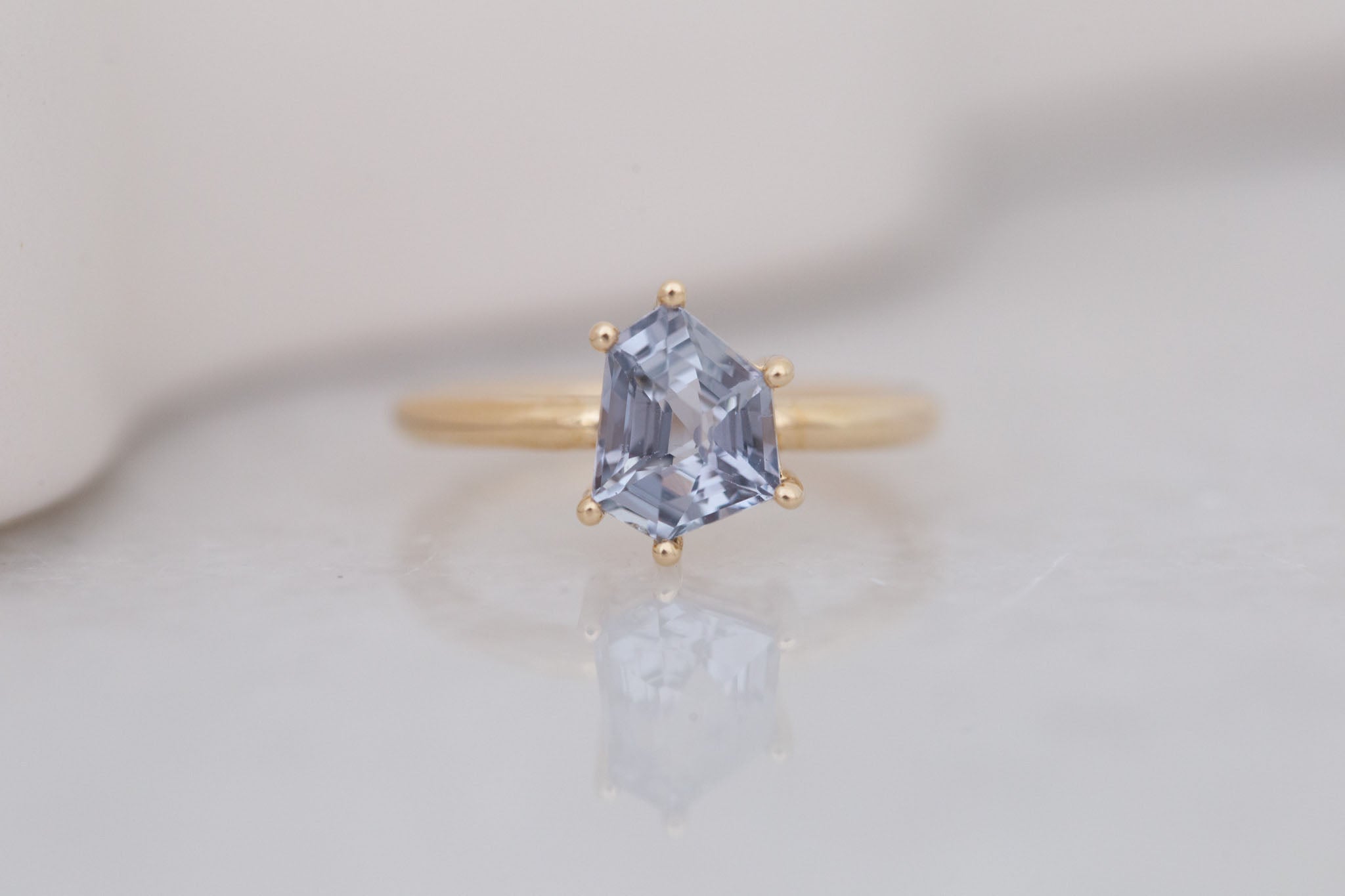 Briar Ring | Grey Geometric Cut Solitaire Engagement Ring 2.09 ct | 14k Recycled Gold | One of a Kind