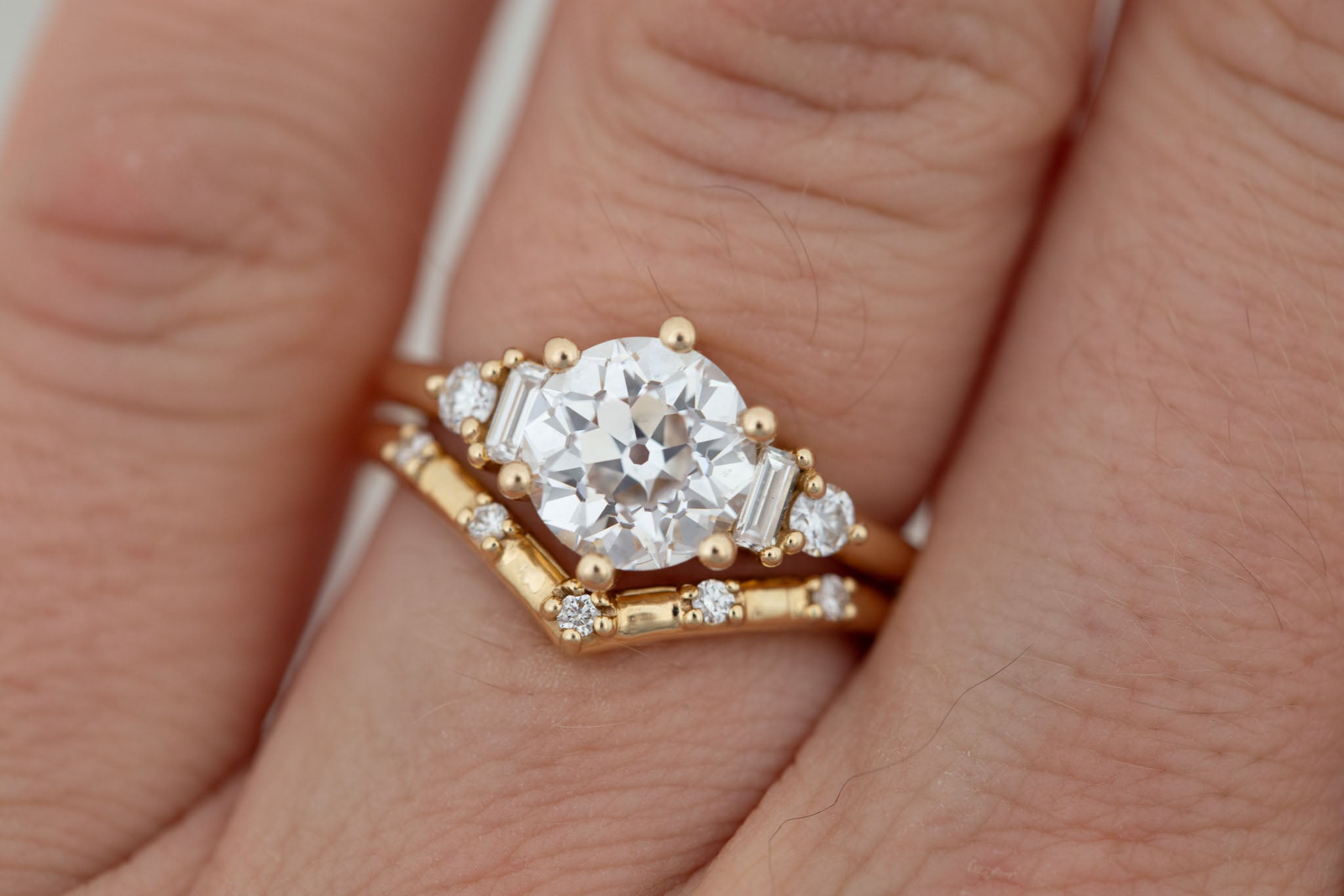 Alsea Ring | Lab Antique Round Cut Diamond + Baguette and Round Lab Diamond Accents Engagement Ring 2.09 ct | 14k Recycled Gold | One of a Kind