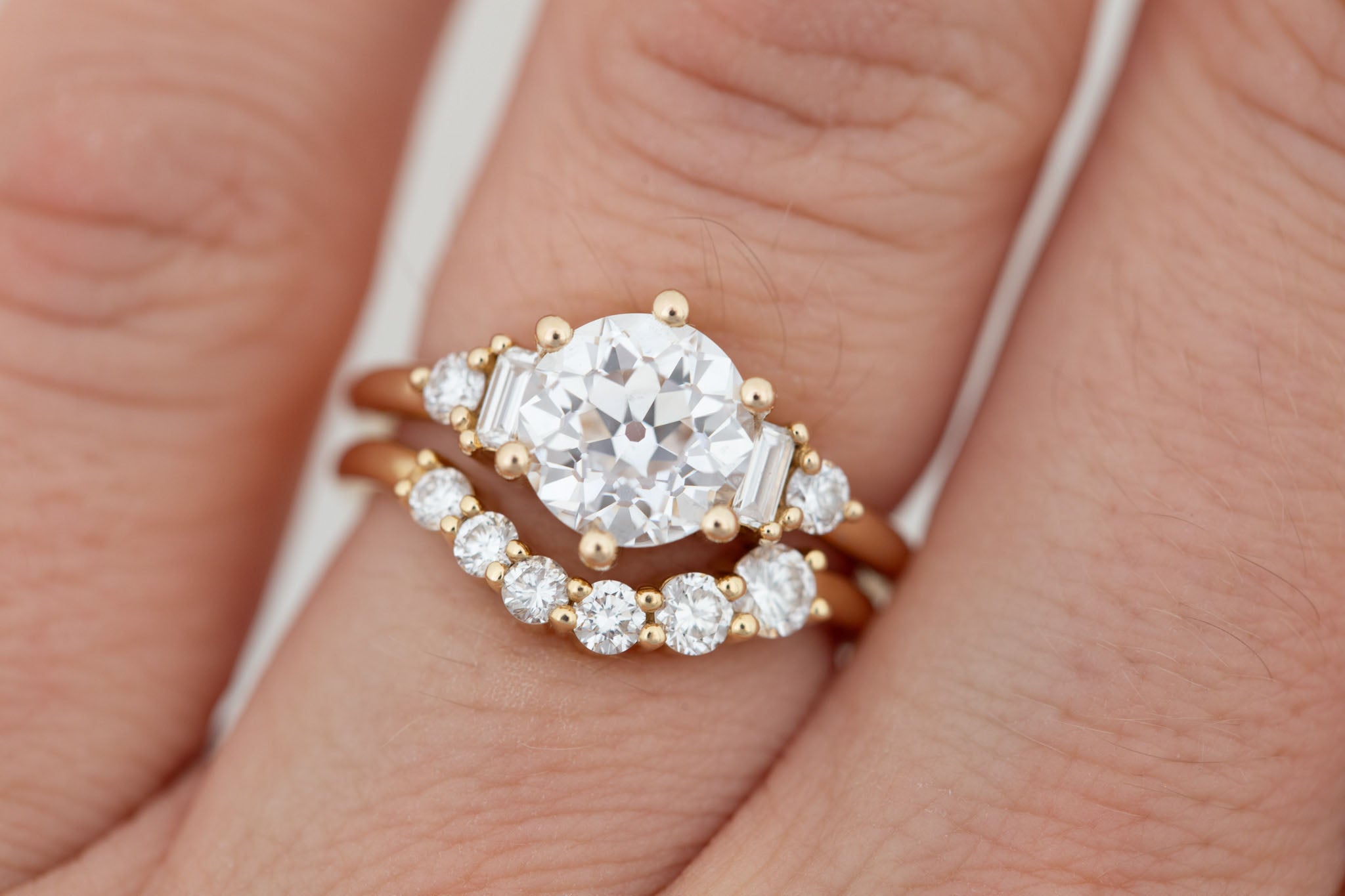 Alsea Ring | Lab Antique Round Cut Diamond + Baguette and Round Lab Diamond Accents Engagement Ring 2.09 ct | 14k Recycled Gold | One of a Kind
