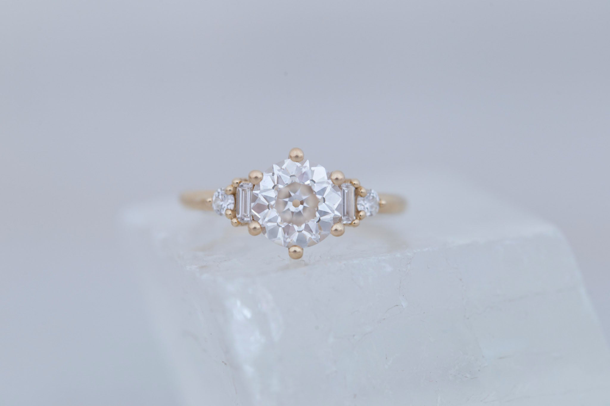 Alsea Ring | Lab Antique Round Cut Diamond + Baguette and Round Lab Diamond Accents Engagement Ring 2.09 ct | 14k Recycled Gold | One of a Kind