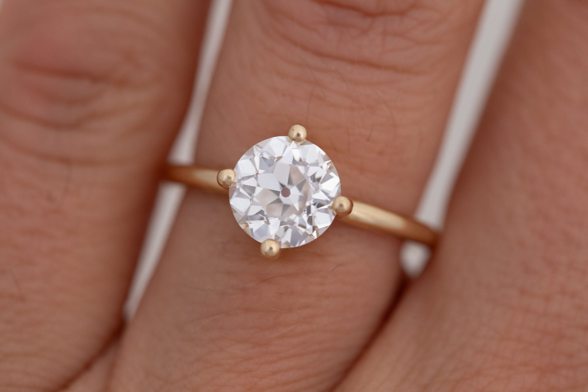 Leta Ring | Lab Antique Old European Cut Diamond Compass Set Solitaire Engagement Ring 2.09 ct | 14k Recycled Gold | One of a Kind