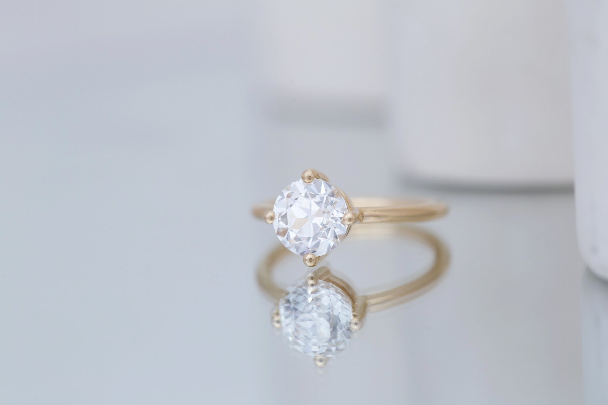 Leta Ring | Lab Antique Old European Cut Diamond Compass Set Solitaire Engagement Ring 2.09 ct | 14k Recycled Gold | One of a Kind