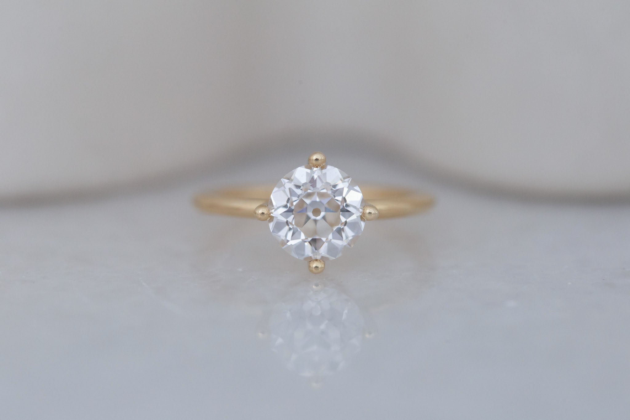 Leta Ring | Lab Antique Old European Cut Diamond Compass Set Solitaire Engagement Ring 2.09 ct | 14k Recycled Gold | One of a Kind