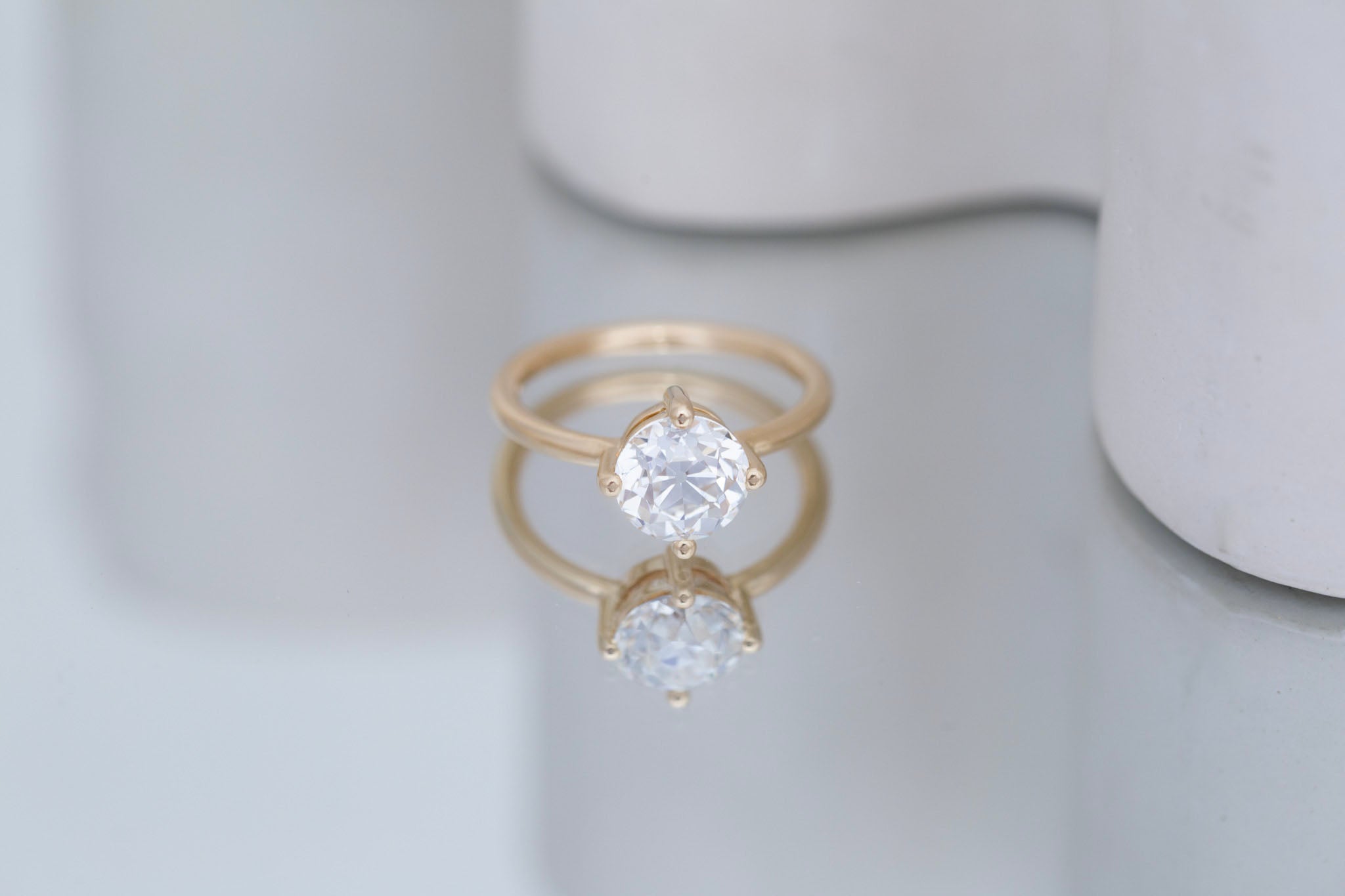 Leta Ring | Lab Antique Old European Cut Diamond Compass Set Solitaire Engagement Ring 2.09 ct | 14k Recycled Gold | One of a Kind