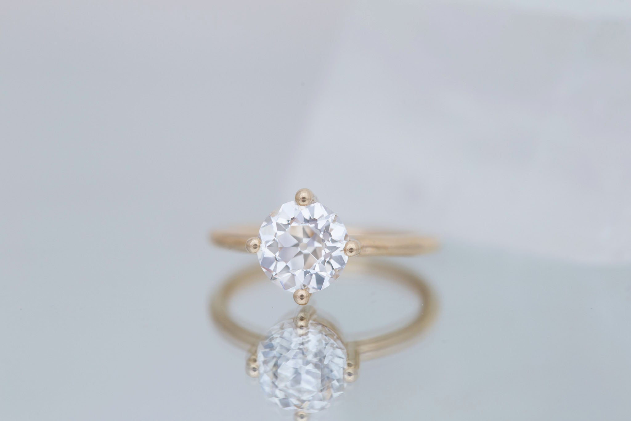 Leta Ring | Lab Antique Old European Cut Diamond Compass Set Solitaire Engagement Ring 2.09 ct | 14k Recycled Gold | One of a Kind