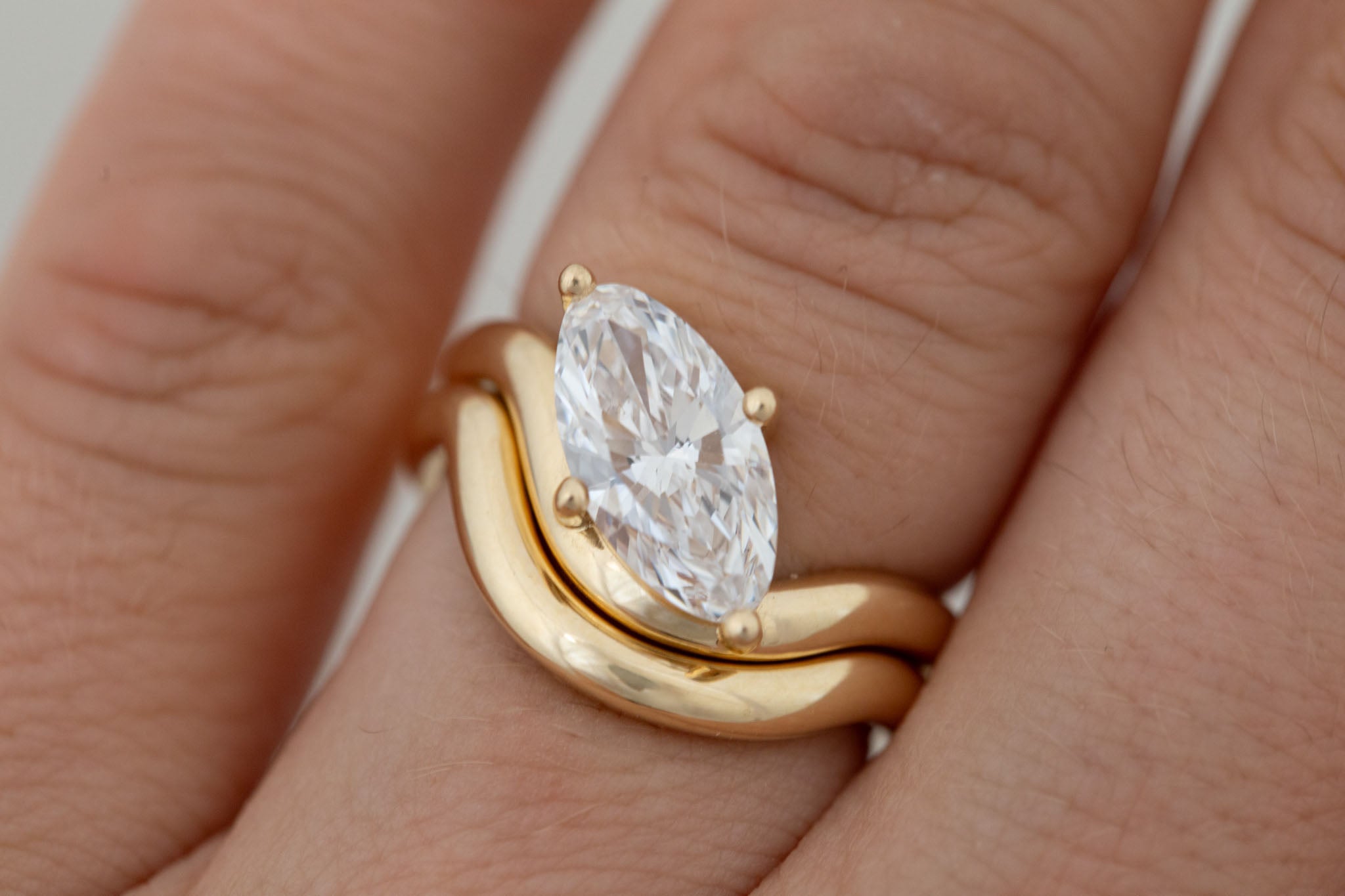 Townes Ring | Lab Moval Cut Diamond Solitaire Curved Band Engagement Ring + Wedding Band Set 2.09 ct | 14k Recycled Gold | One of a Kind